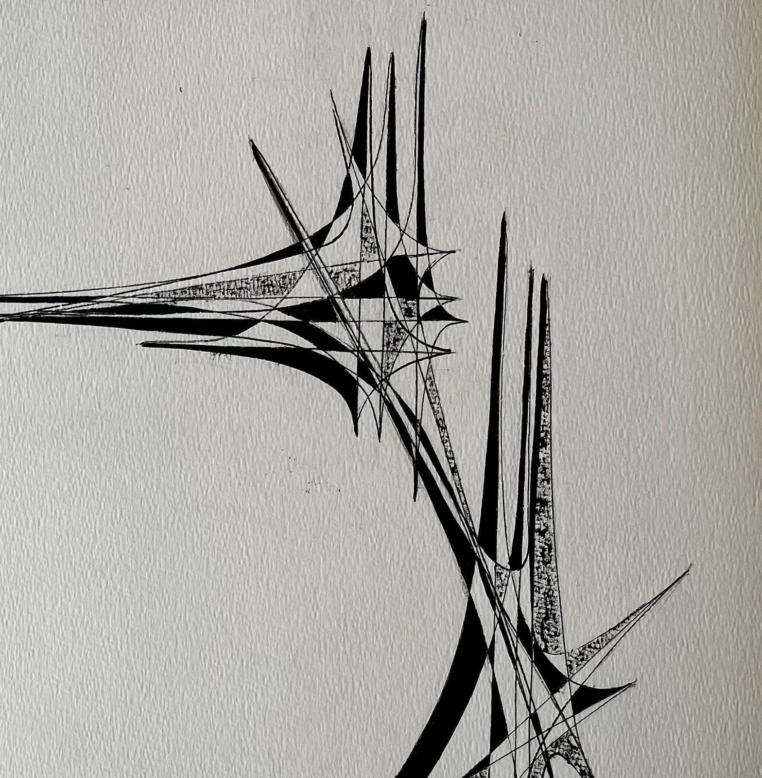 Serge Guerin (1916) Mid Century French Geometric Abstract Circular Composition Ink On Paper photo for sale