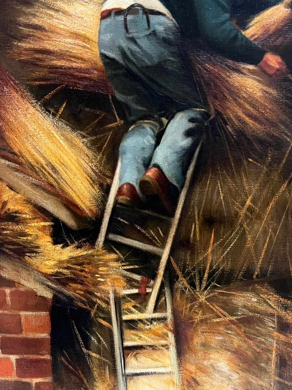 The Thatcher Traditional English Rural Crafts Oil Painting Portrait Straw Roofer photo for sale