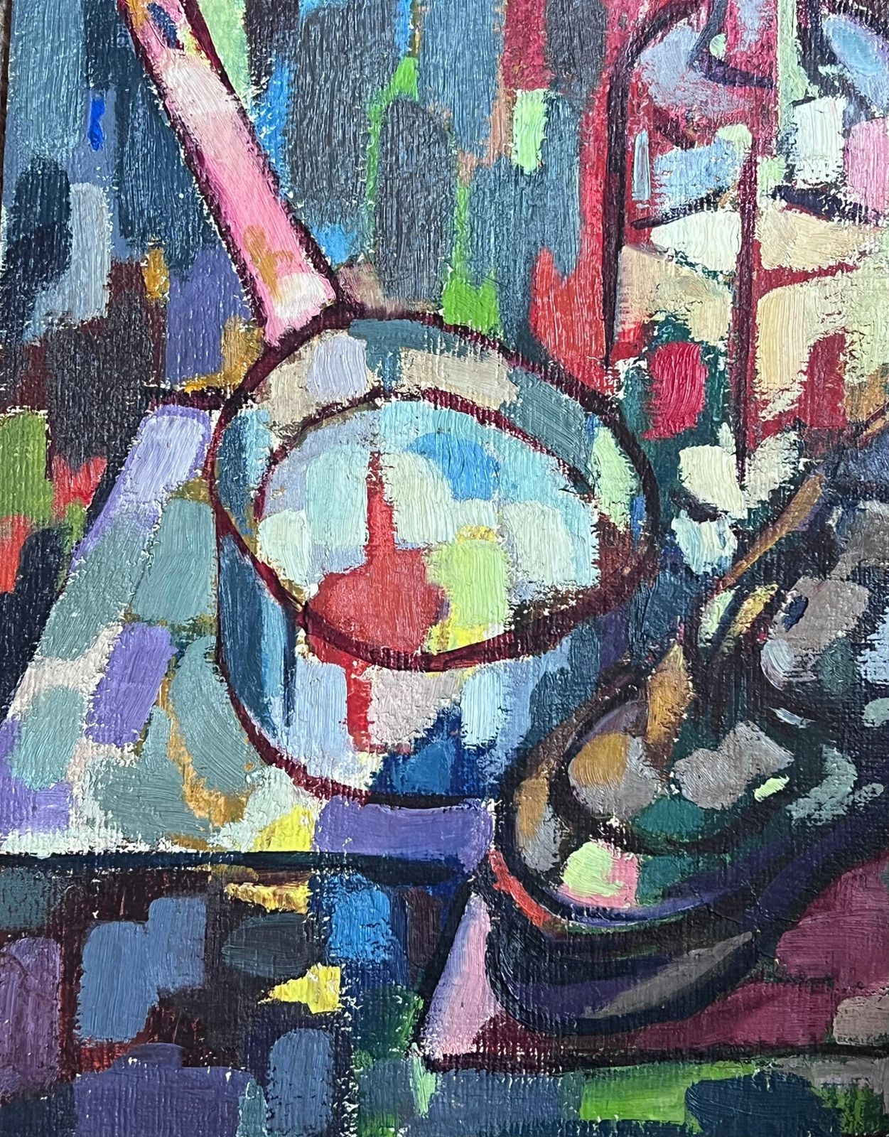 Raymond Guidot 20th Century French Cubist Abstract Still Life Objects Painting photo furniture