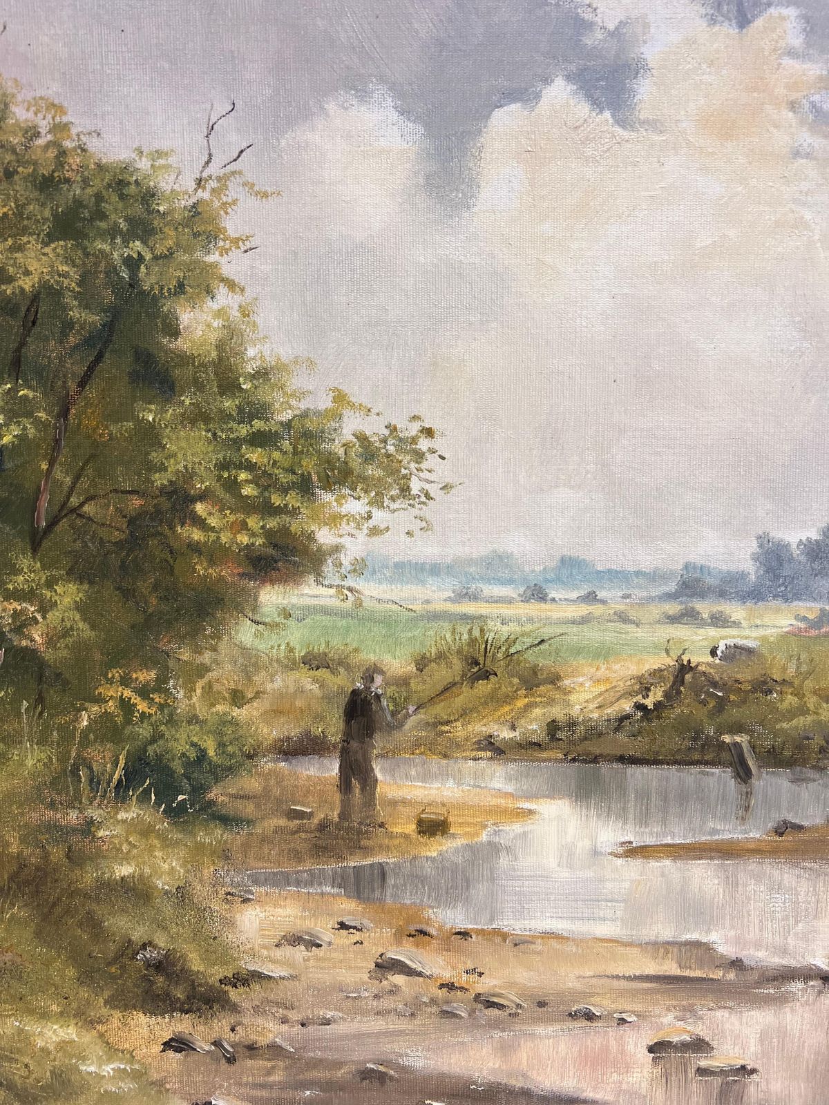 Fishing In The Yorkshire Dales British Impressionist Oil Painting 20th C photo vinterior