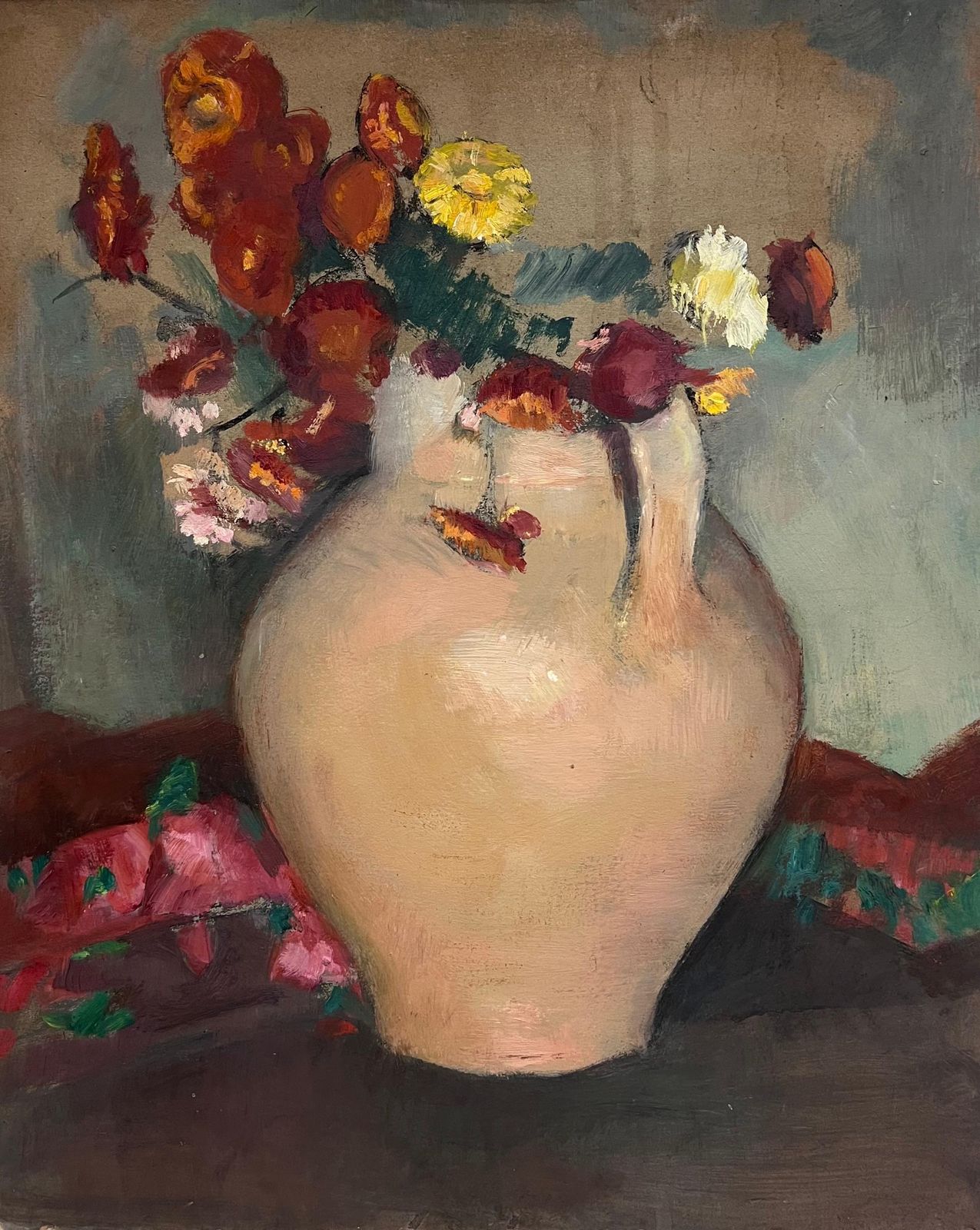 Cécile Hertz Eyrolles (1875 1974) 1930's French Post Impressionist Oil Still Life Flowers In Earthen Vase