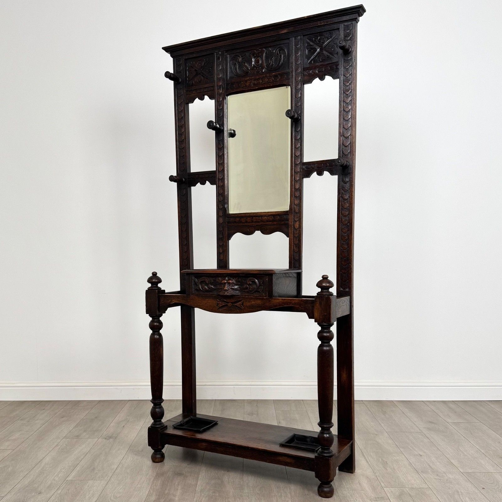 Antique 19th Century Carved Oak Green Man Hall Stand photo furniture