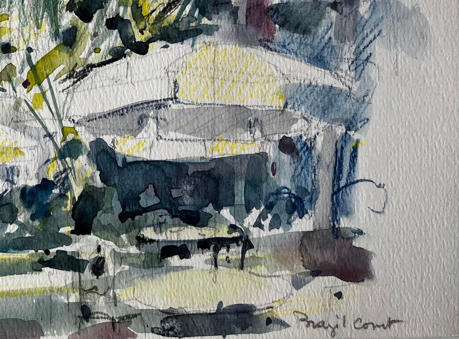 Pierre Neveu Royal Court Terrace And Garden Monte Carlo Watercolour Study photo Art