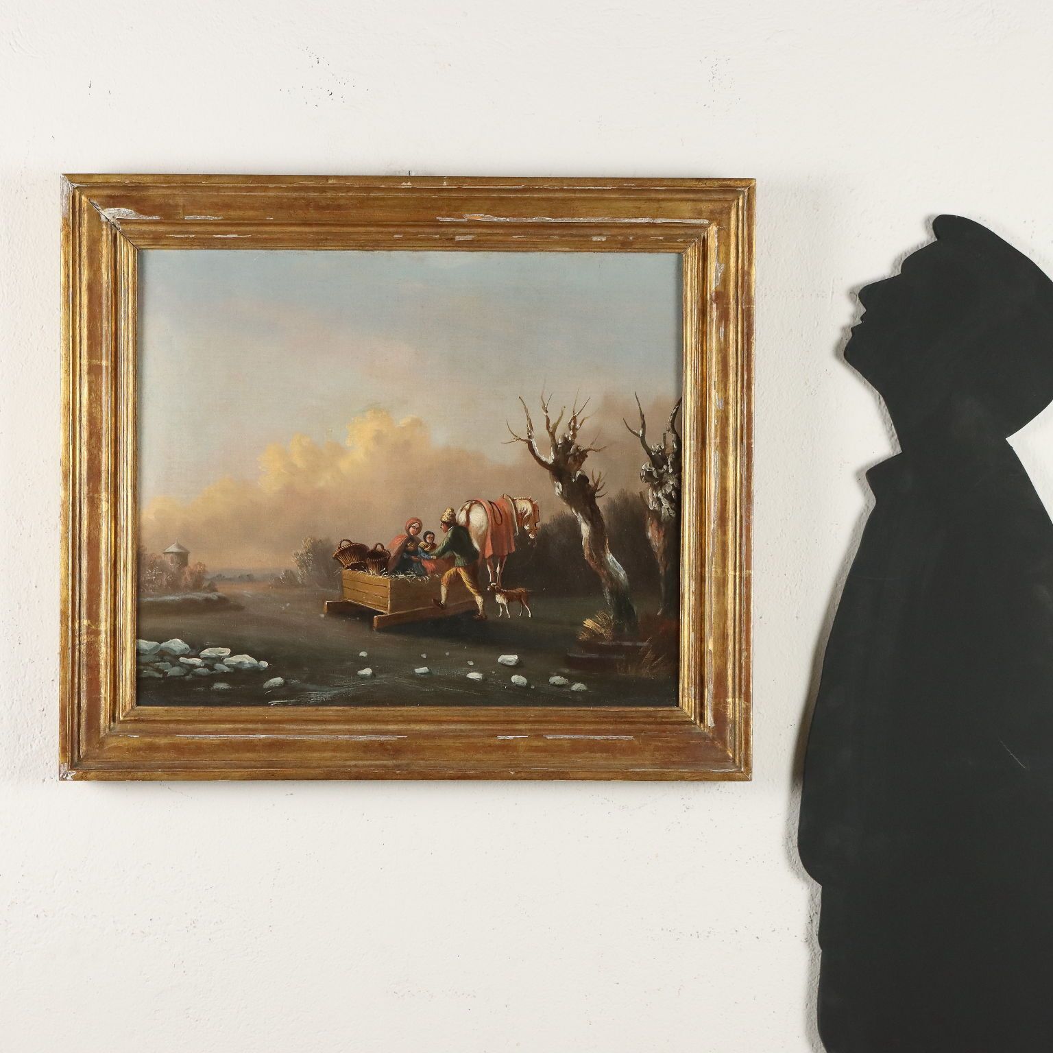 Antique Painting With Winter Landscape Oil On Canvas XIX Century photo furniture