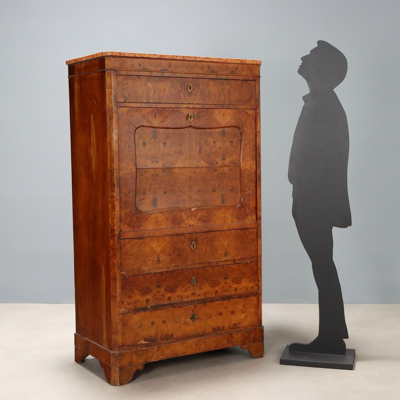Antique Biedermeier Secretaire Feather Walnut Burl Austria XIX Century photo furniture