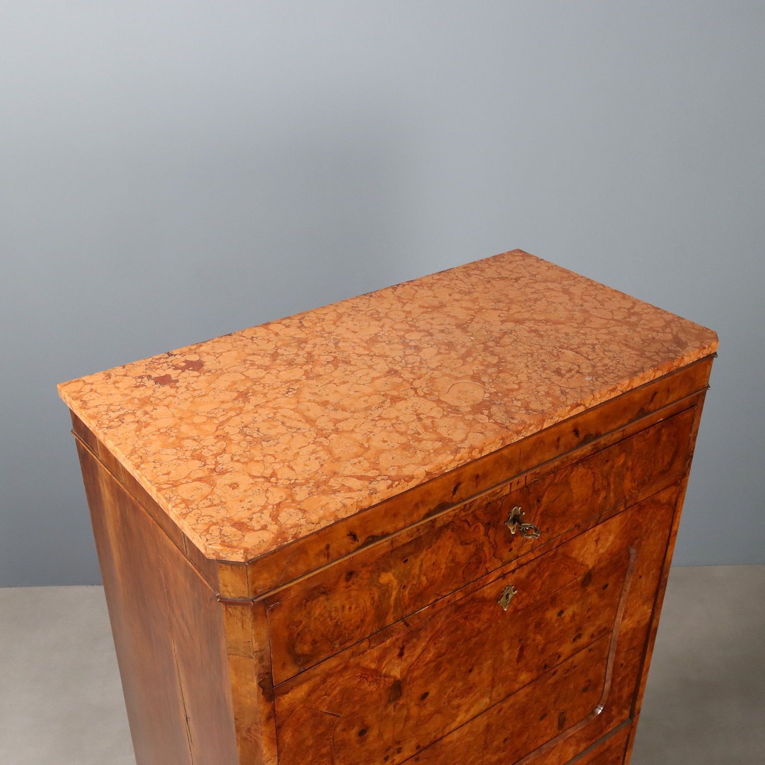 photo vintage Antique Biedermeier Secretaire Feather Walnut Burl Austria XIX Century