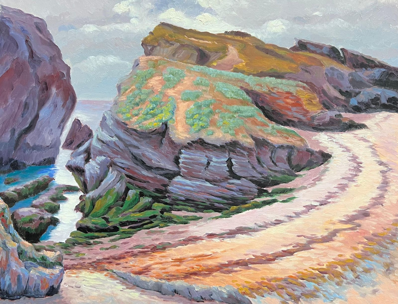 Georges Bordonove French Impressionist Oil Painting Coastal Path With Majestic Cliffs