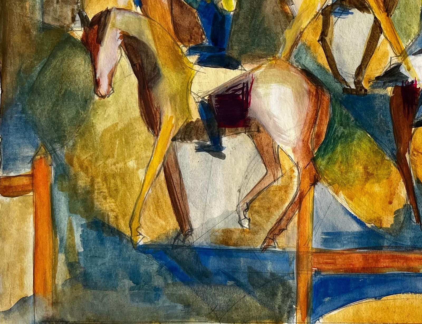 Guy Nicod Equestrian Riders With Horses In Arena French Modernist Watercolour Gouache photo vinterior