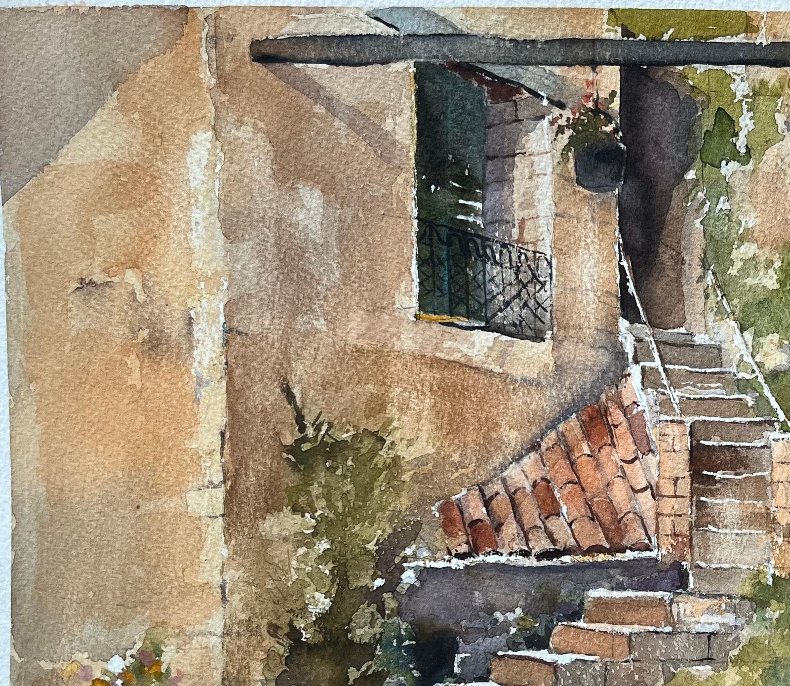 Anthony Avery British Watercolor Of A Rustic Mediterranean Courtyard With Flower Sellers photo buy
