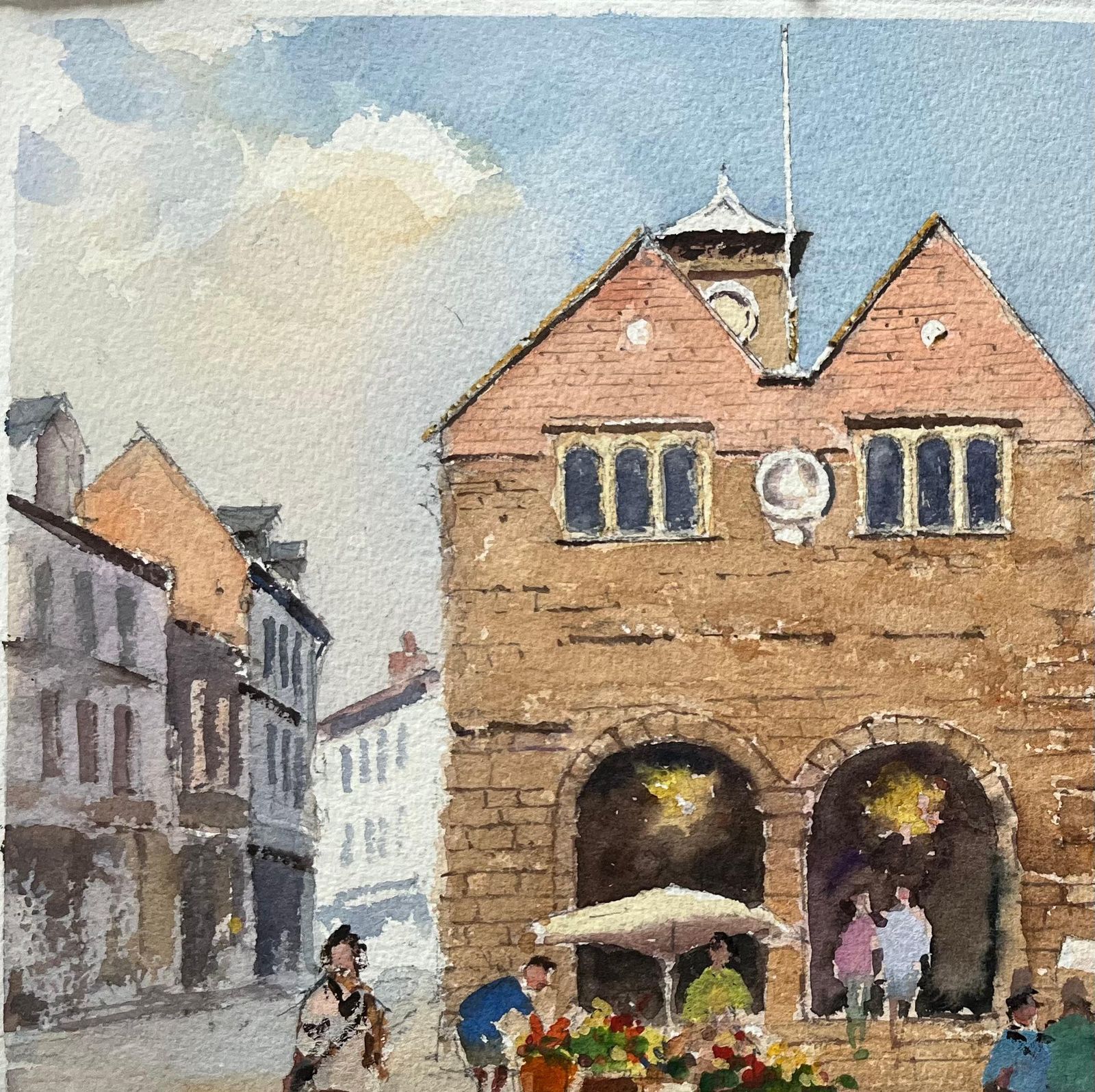 Anthony Avery British Impressionist Watercolor Of A Bustling Market Square Scene With Stalls photo vinterior