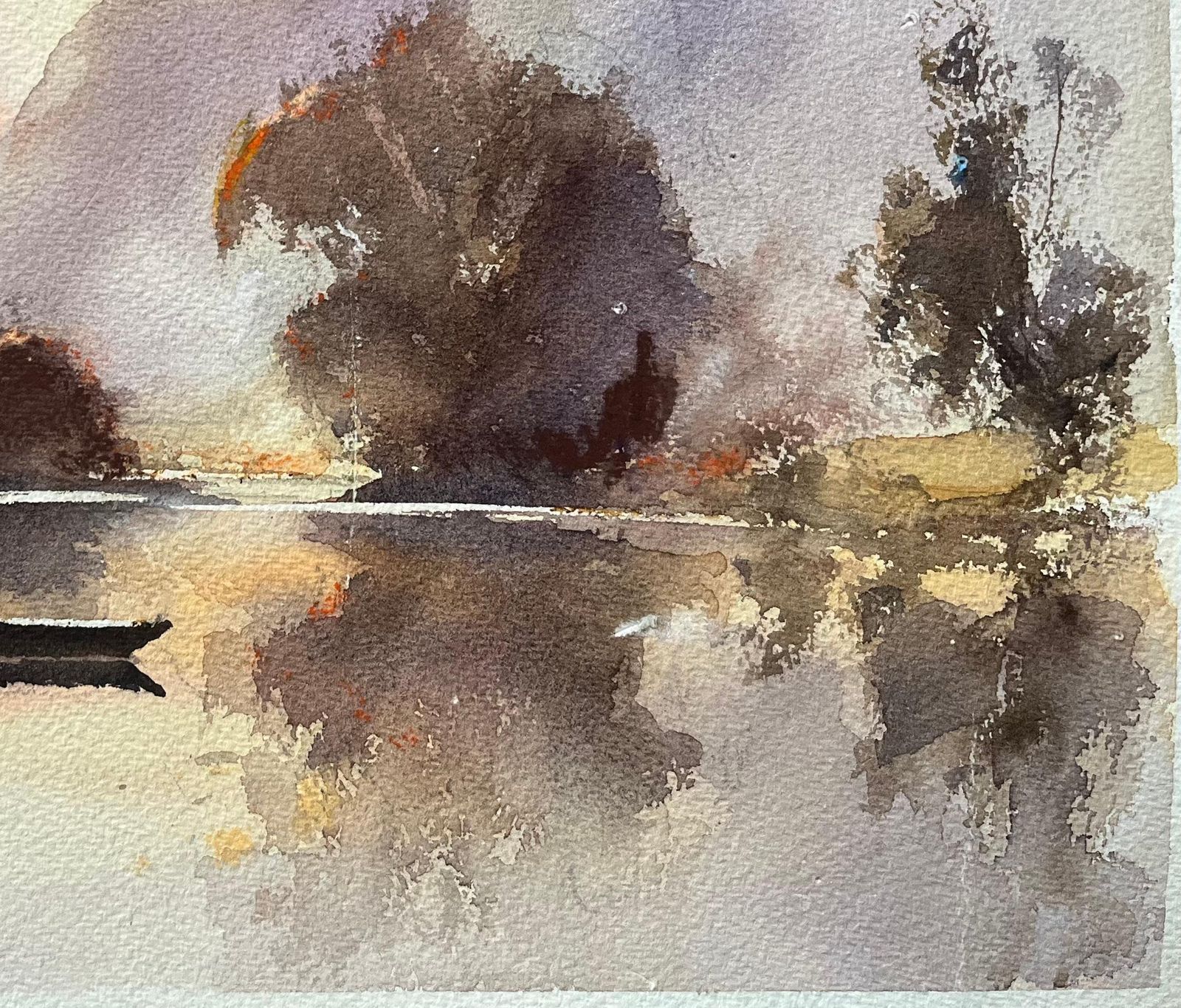 Anthony Avery British Impressionist Watercolor Of A Boat And A Misty Riverside Sunrise photo Art