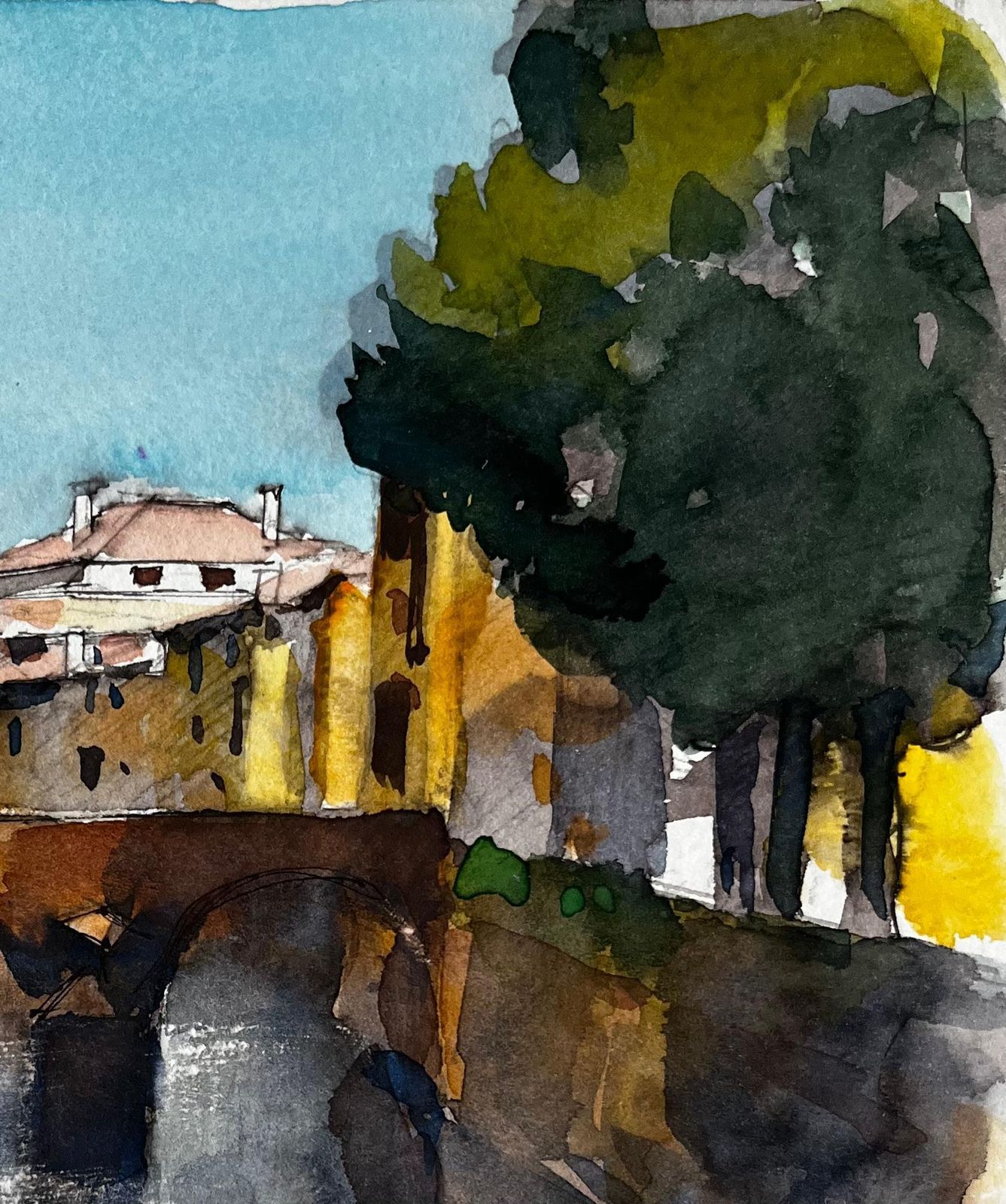 Pierre Neveu Provence Stone Bridge Village Scene Watercolour French Post Impressionist photo Art