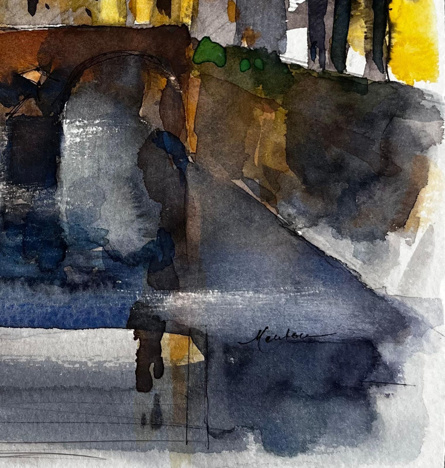 Pierre Neveu Provence Stone Bridge Village Scene Watercolour French Post Impressionist photo 395.0