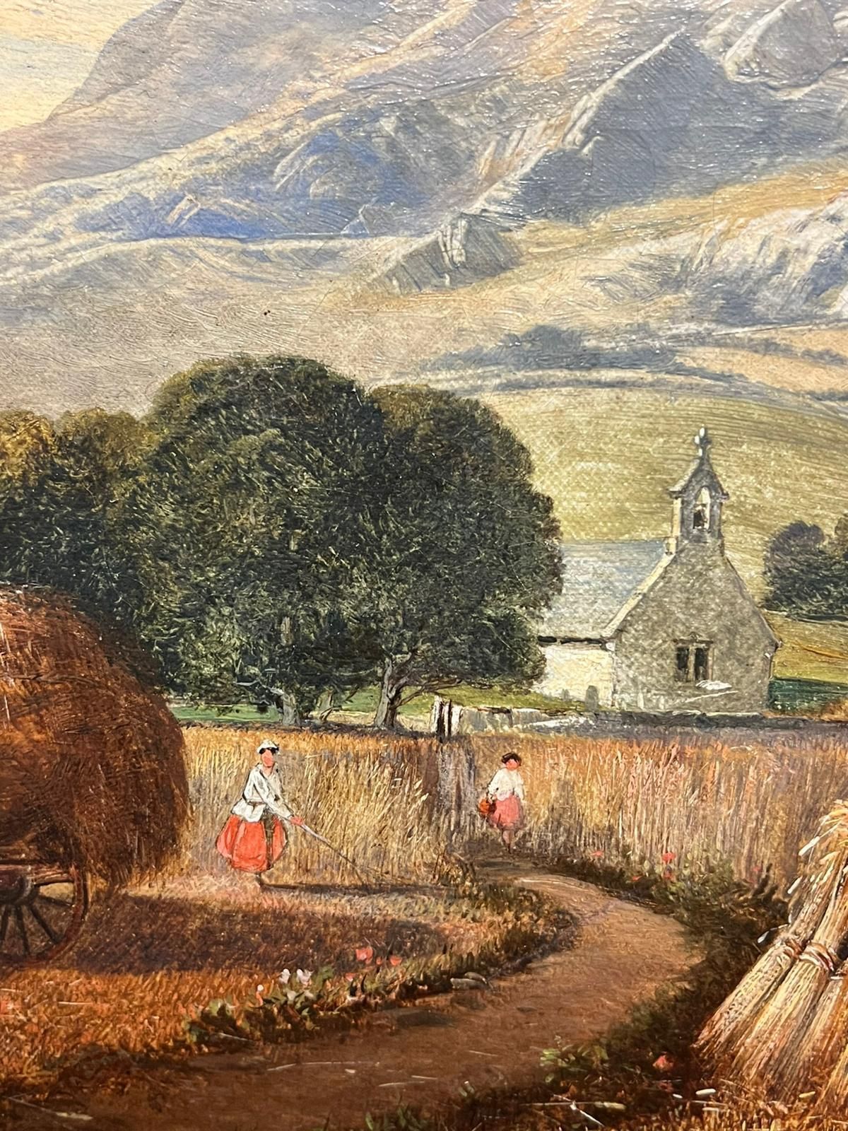 photo furniture English Victorian Oil Early 19th Century Welsh Oil Painting Harvest Time Loading Haycart Mountains