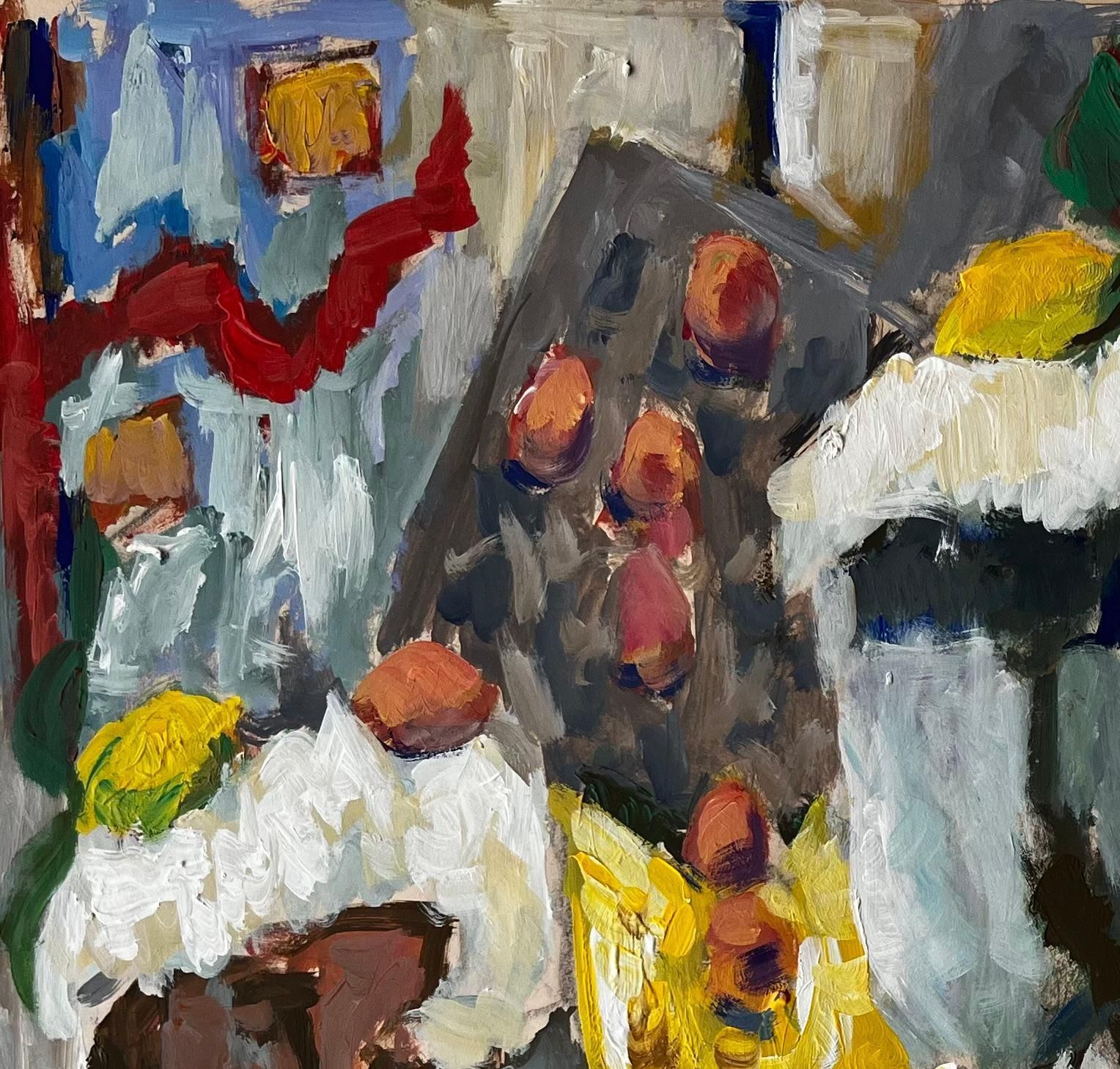 Guy Nicod Still Life With Lemons Chestnuts And Yellow Jug French Modernist Gouache photo for sale