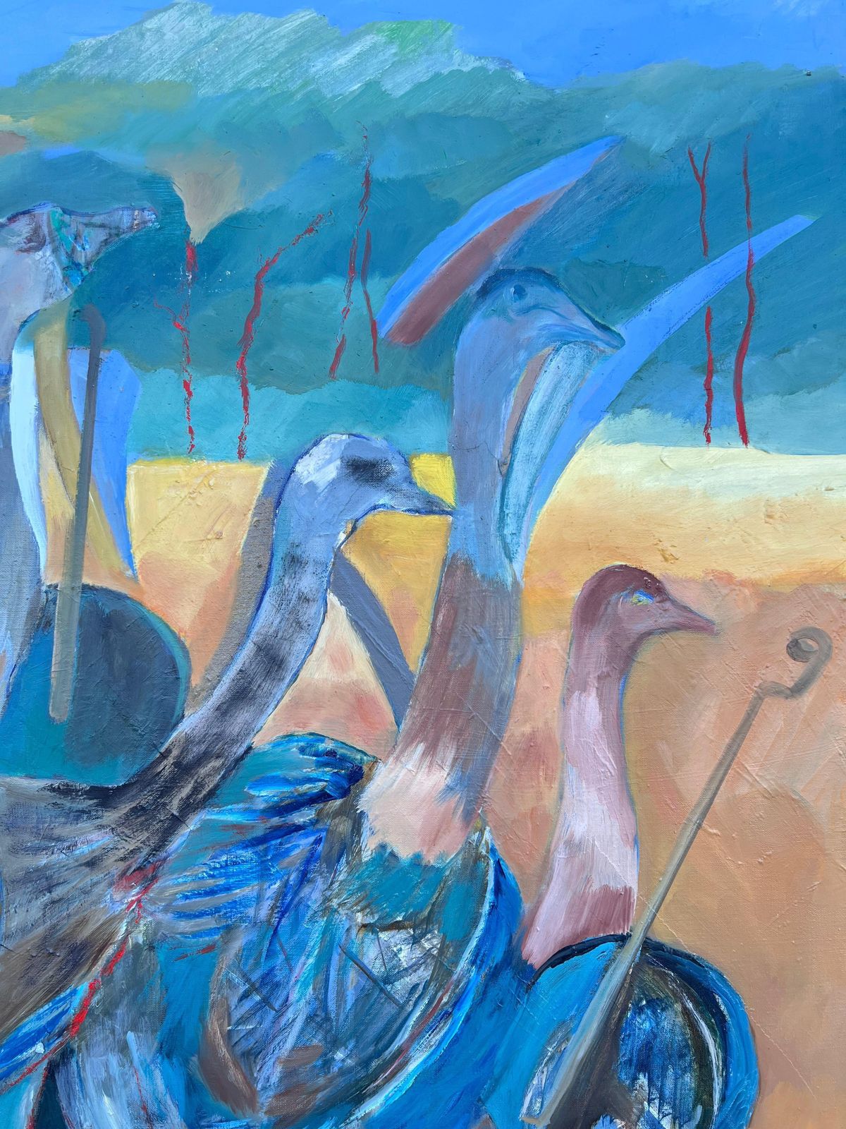 Jacqueline Verdet (1931 2023) Huge French Contemporary Modernist Abstract Oil Painting Exotic Blue Green Birds photo Art