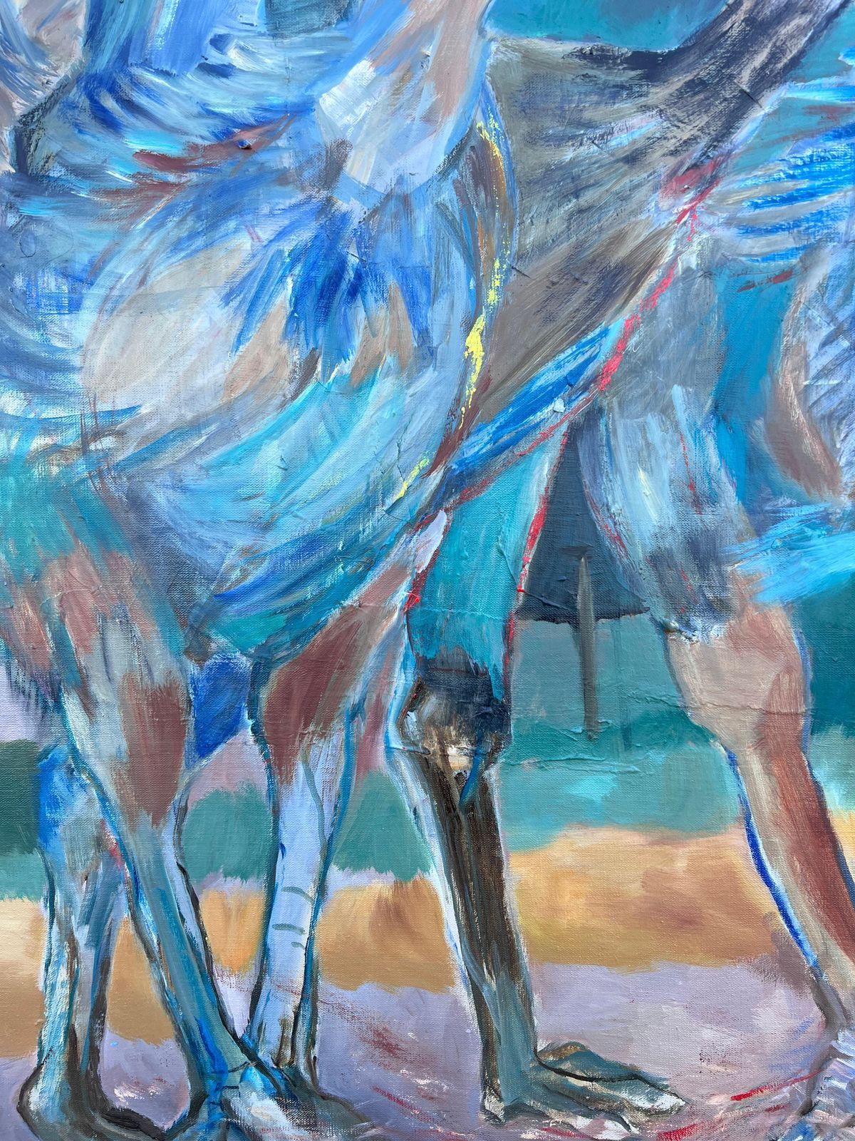Jacqueline Verdet (1931 2023) Huge French Contemporary Modernist Abstract Oil Painting Exotic Blue Green Birds photo vintage