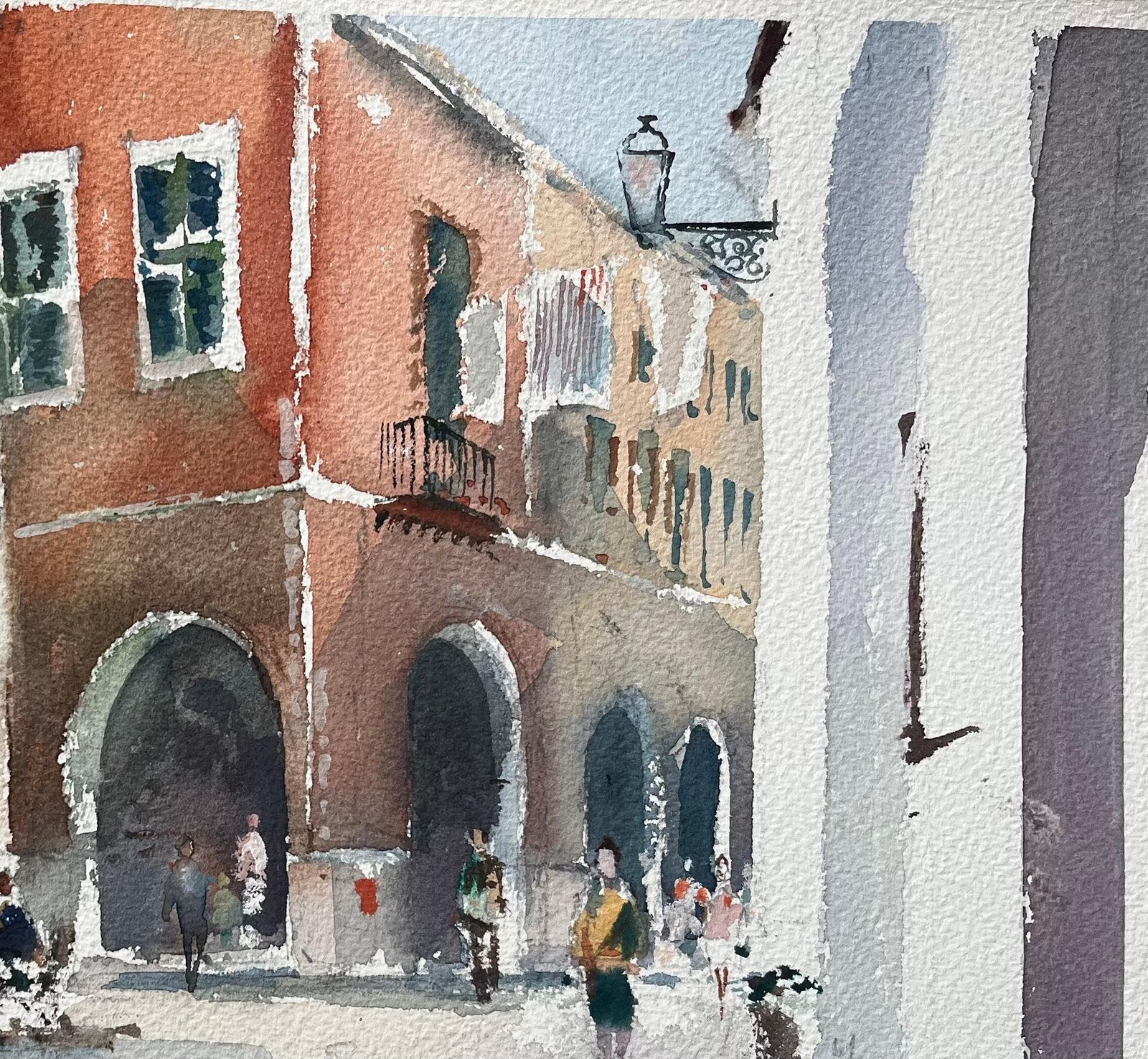 Anthony Avery British Impressionist Watercolor Of A Charming European Street Scene With Cafe photo vinterior