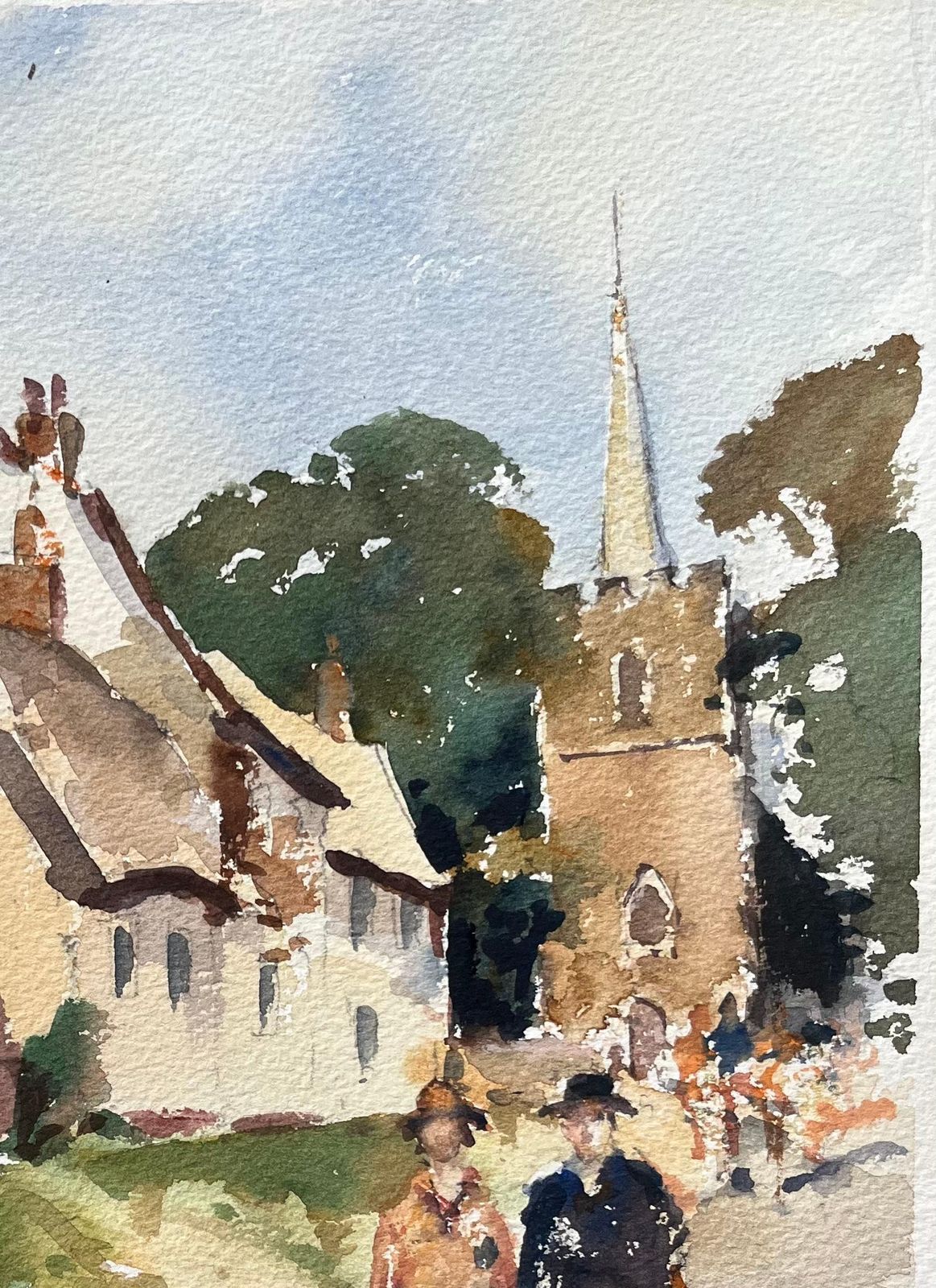 Anthony Avery British Impressionist Watercolor Of A Country Lane With Church And Geese photo Art