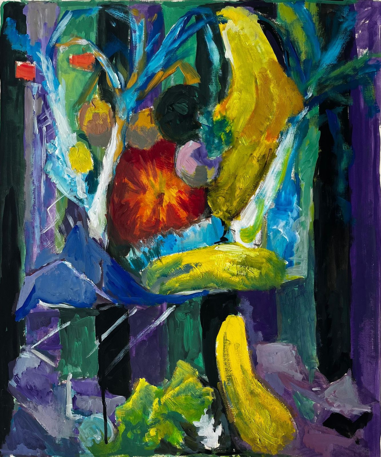 Guy Nicod Still Life With Bananas Leeks And Pumpkin French Modernist Gouache