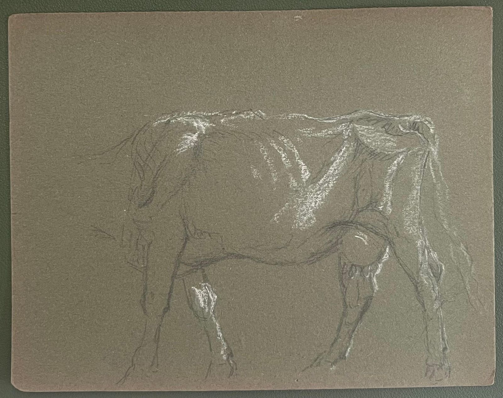 John Rabone Harvey British Chalk Pencil Sketch Of A Cow's Body With White Features 1966 photo furniture