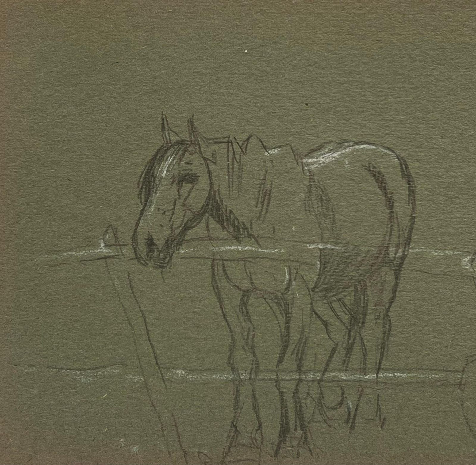 John Rabone Harvey British Chalk Pencil Sketch Of A Horse Patiently Waiting At The Wooden Fence 1966 photo Art