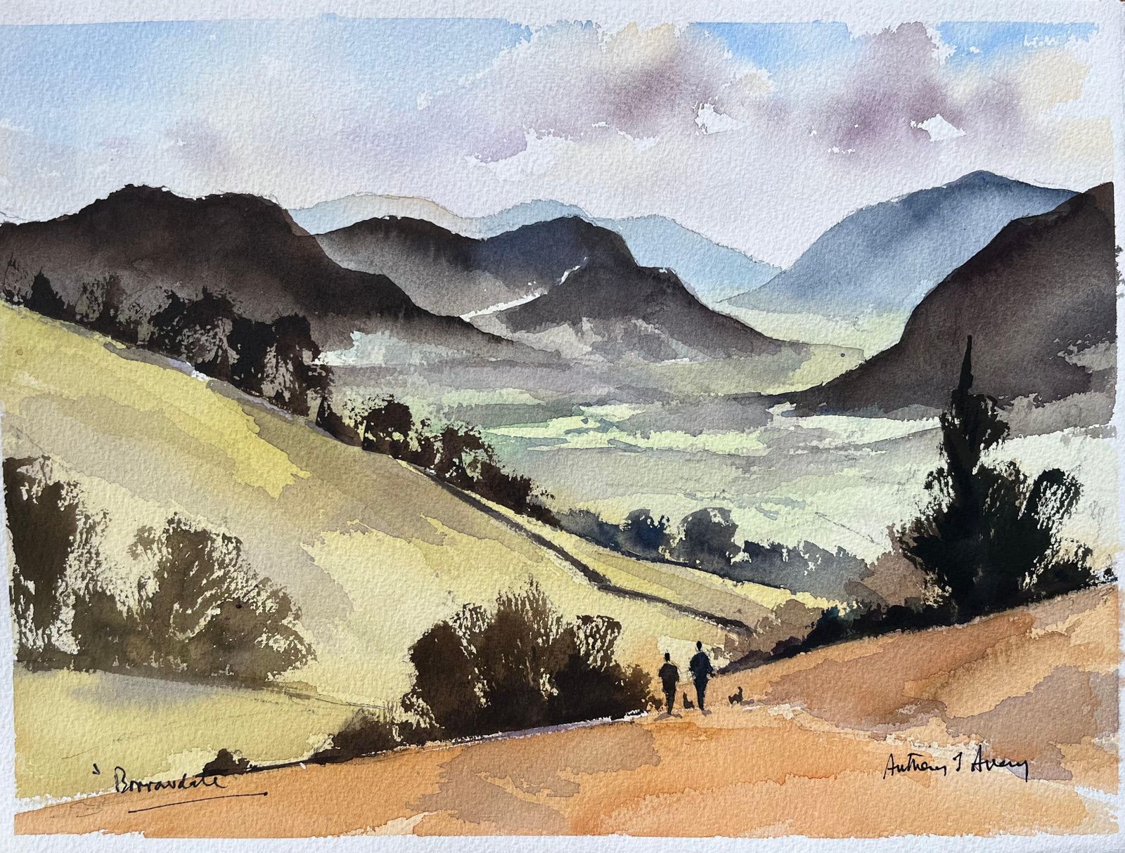 Anthony Avery British Impressionist Watercolor Of Borrowdale Valley In The Lake District