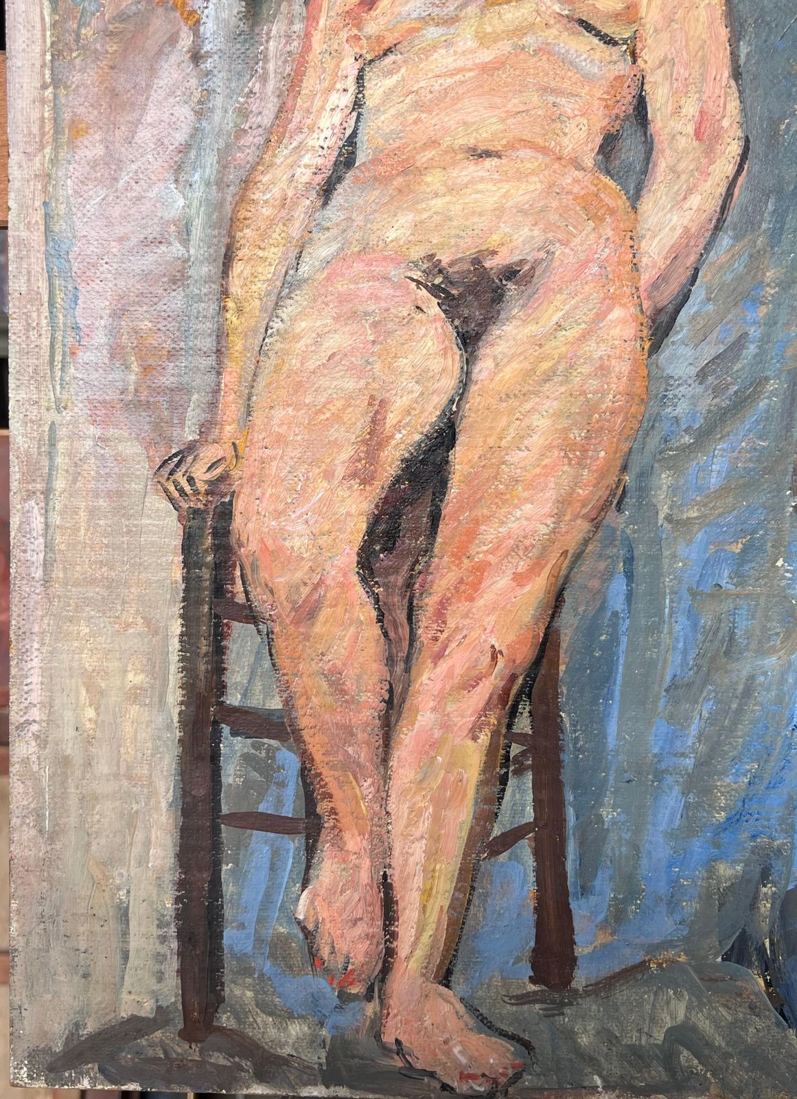 Suzanne Dinkes Nude Portrait Of A Lady Posed On Stall Mid Century French Impressionist Painting 1950's photo for sale