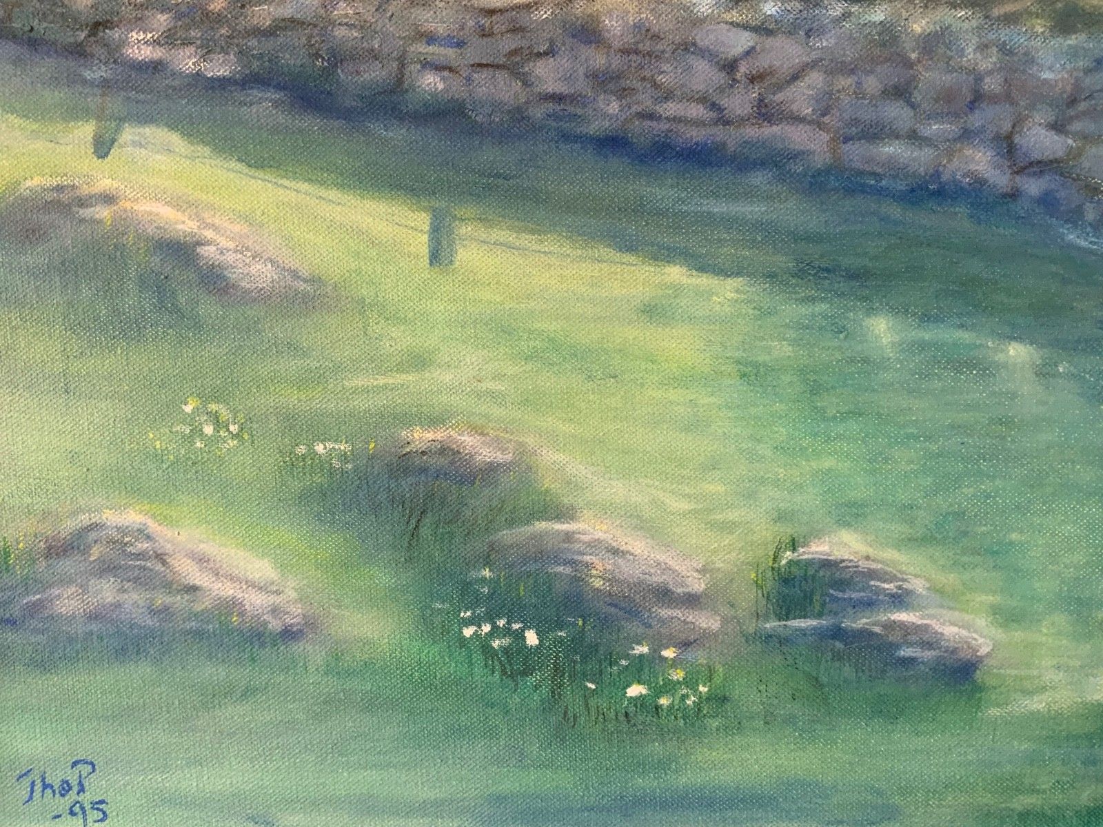 photo vinterior Vintage Original Oil On Canvas Painting Impressionists Rural Landscape 1995