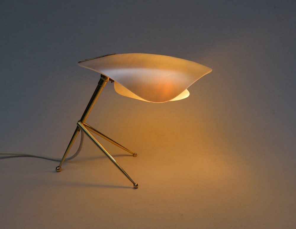 Bedside Table Lamps In Brass And Pearl Colored Acrylic Glass From Wkr Lamps, 1950s, Set Of 2 photo vintage