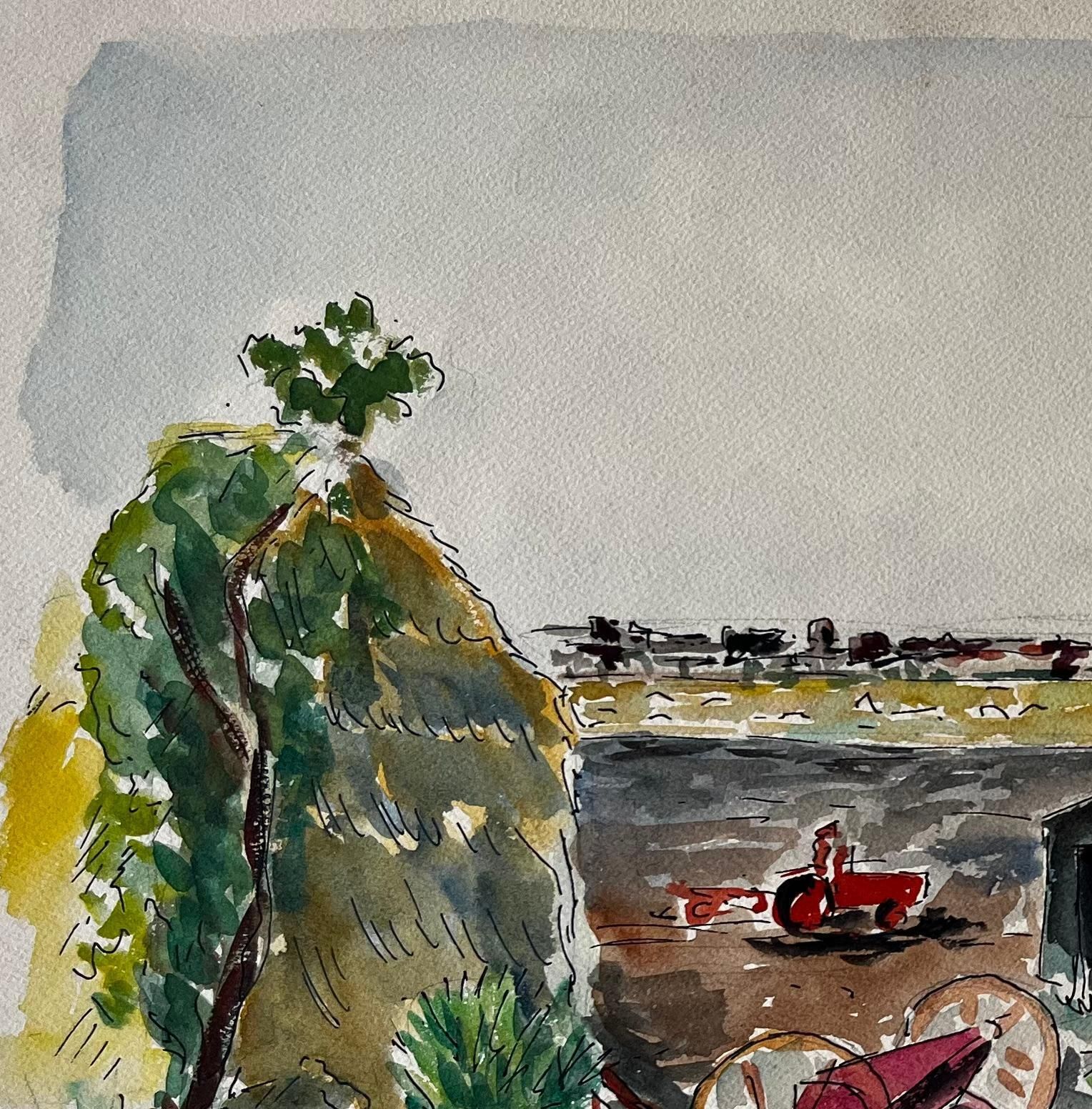 Guy Nicod Farmyard Scene With Barn And Farmer French Modernist Rural Landscape Gouache photo Art