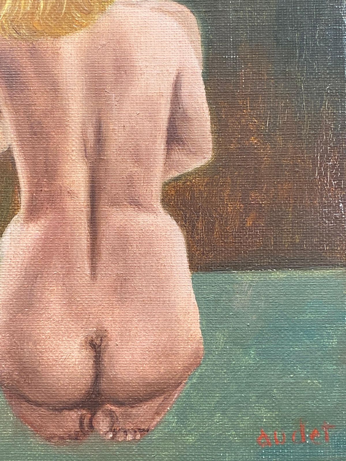 Unknown Fernand Audet '1923 2016' Signed French Impressionist Oil, Nude Lady And Child Circa 1960s photo vinterior