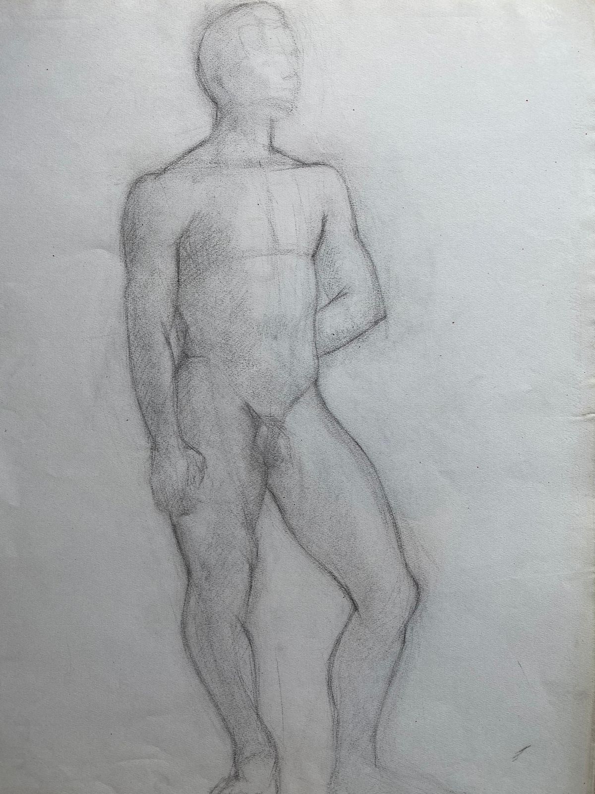 Unknown Mid 20th Century French Charcoal Drawing, Portrait Of A Standing Nude Man Circa 1950s photo furniture