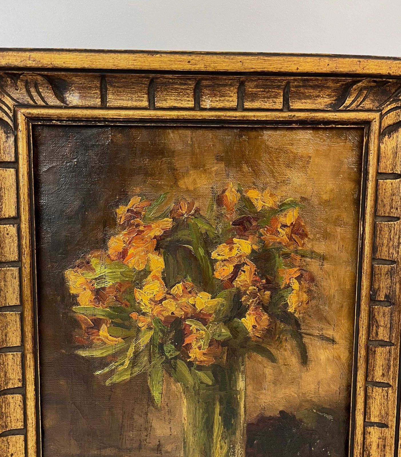 Beautiful French Antique Impressionism Still Life Oil Painting Flowers In Vase Gold Frame Signed H. Niay photo furniture