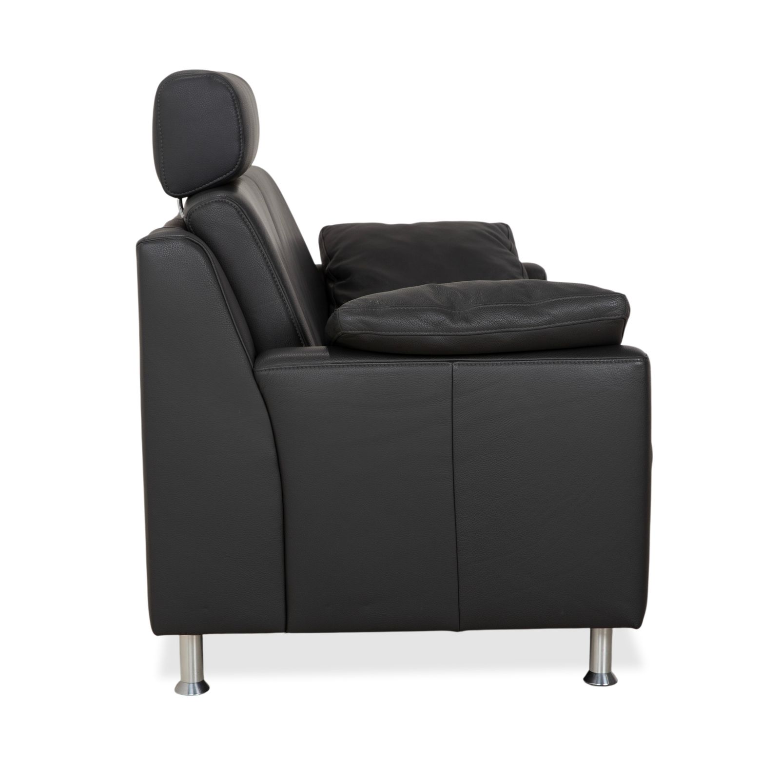 Mobilier Canapé 2 places Mondo en cuir gris foncé, avec appuie-tête photo