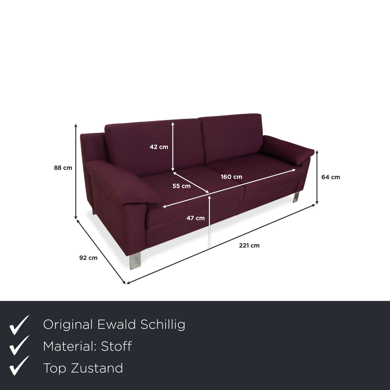 Ewald Schillig Flex Plus Fabric Three Seater Sofa Purple Aubergine Red photo furniture
