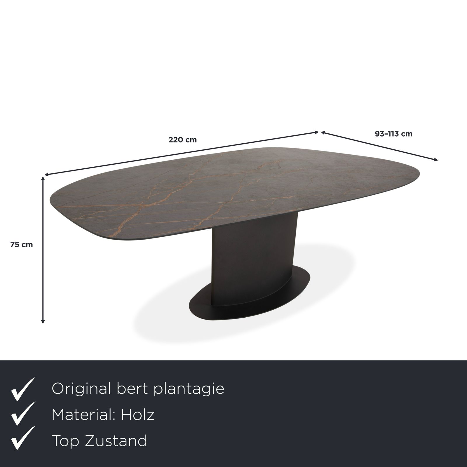 Bert Plantagie Plato Wooden Mdf Dining Table, Grey, Hpl Stone Look, Metal Base photo furniture