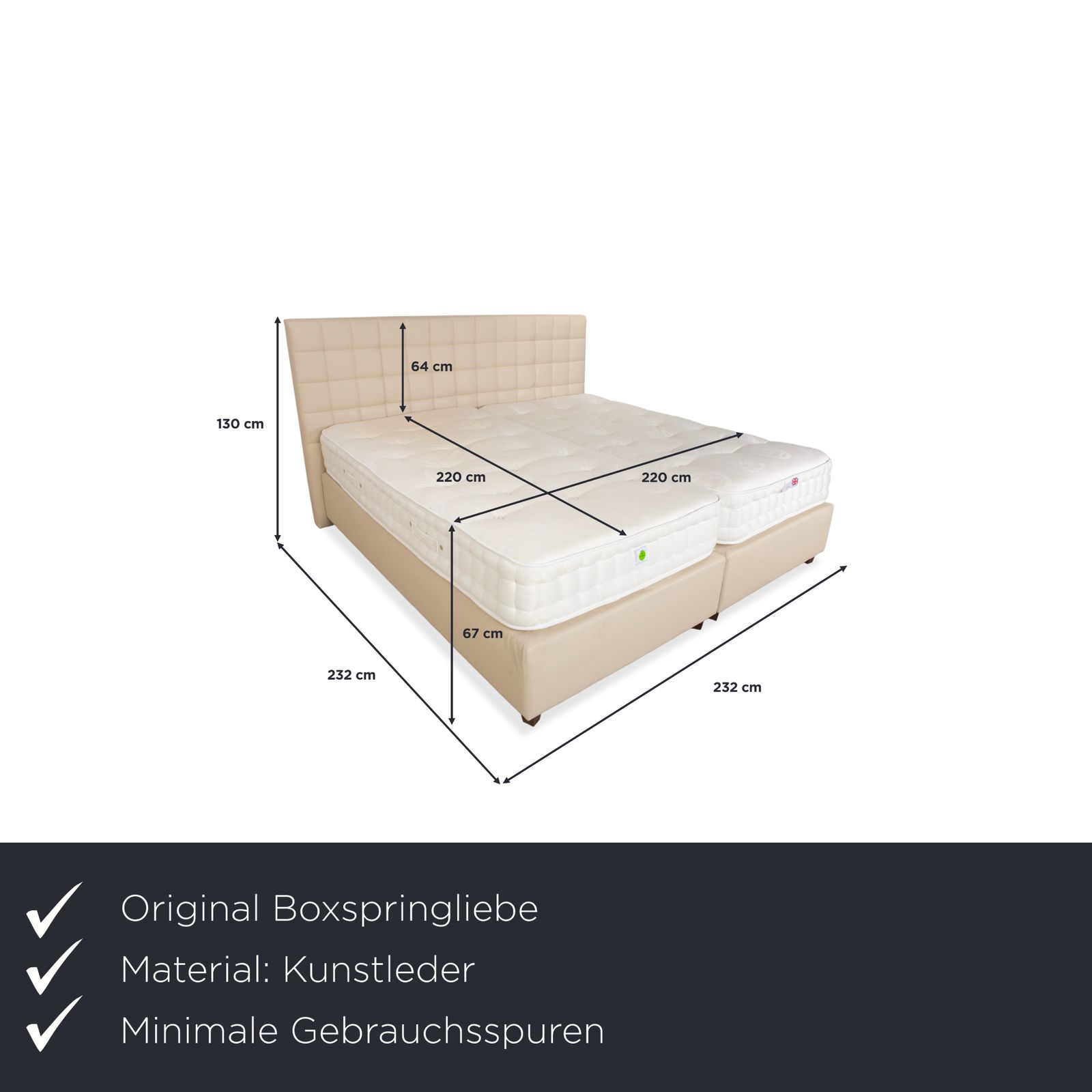 Boxspringliebe Stockholm Bed Faux Leather Cream Beige photo furniture