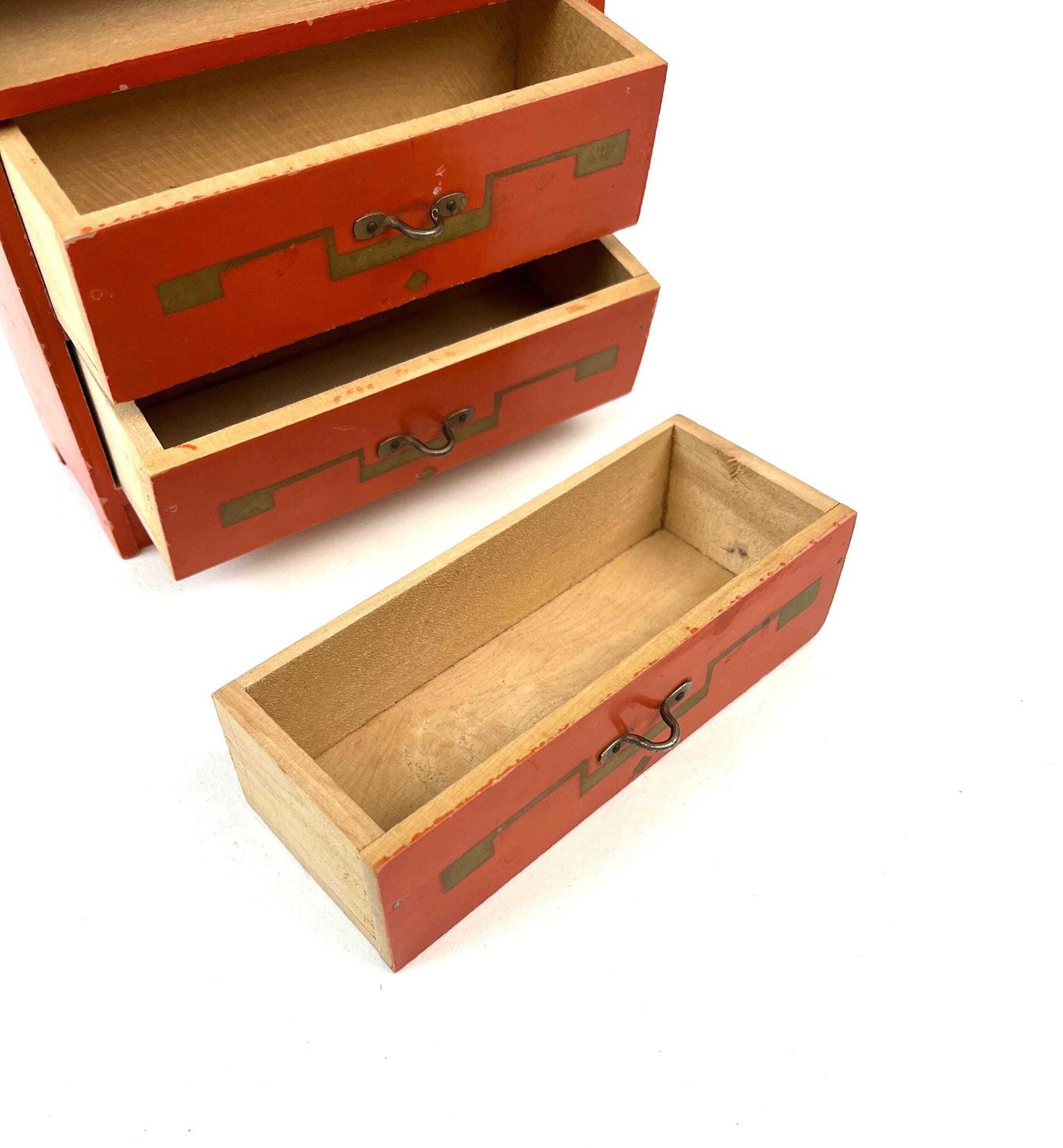Rare Art Deco Bauhaus De Stijl Red Jewelry Table Box Chest Of Drawers France 1930 photo vinterior