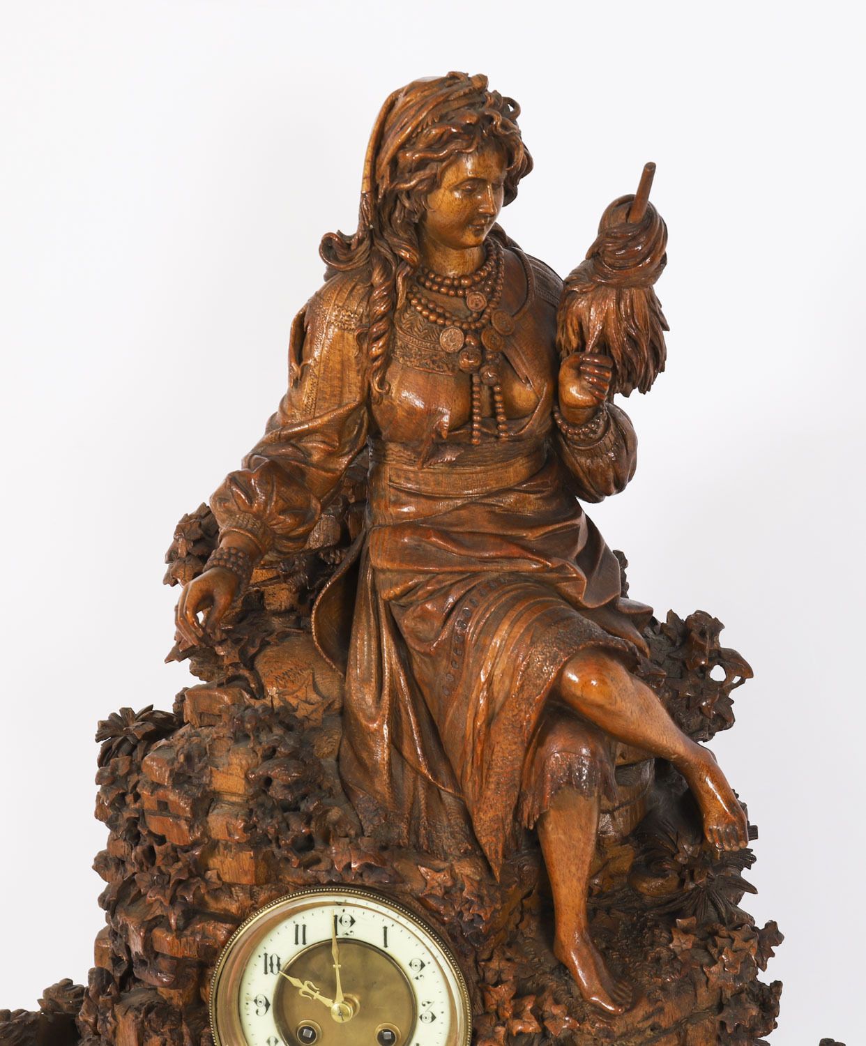 Antique Swiss 'Black Forest' Carved Linden Wood Clock By Bergen & Co 19th C photo 4250.0