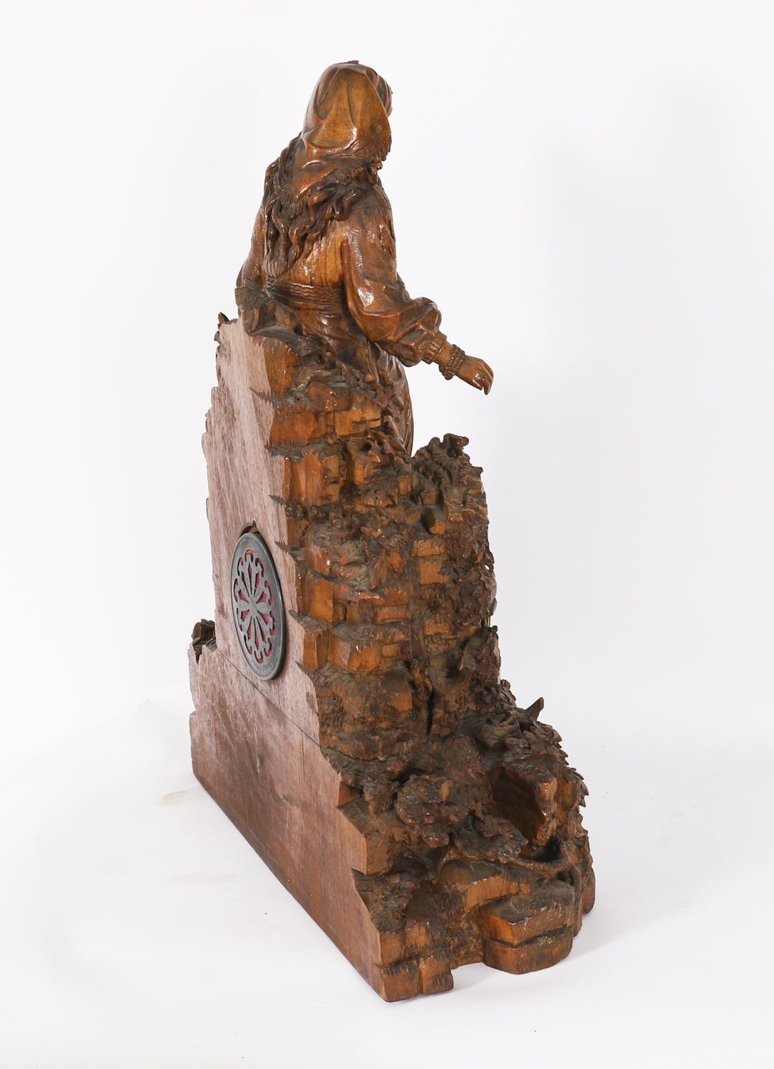 photo vinterior Antique Swiss 'Black Forest' Carved Linden Wood Clock By Bergen & Co 19th C