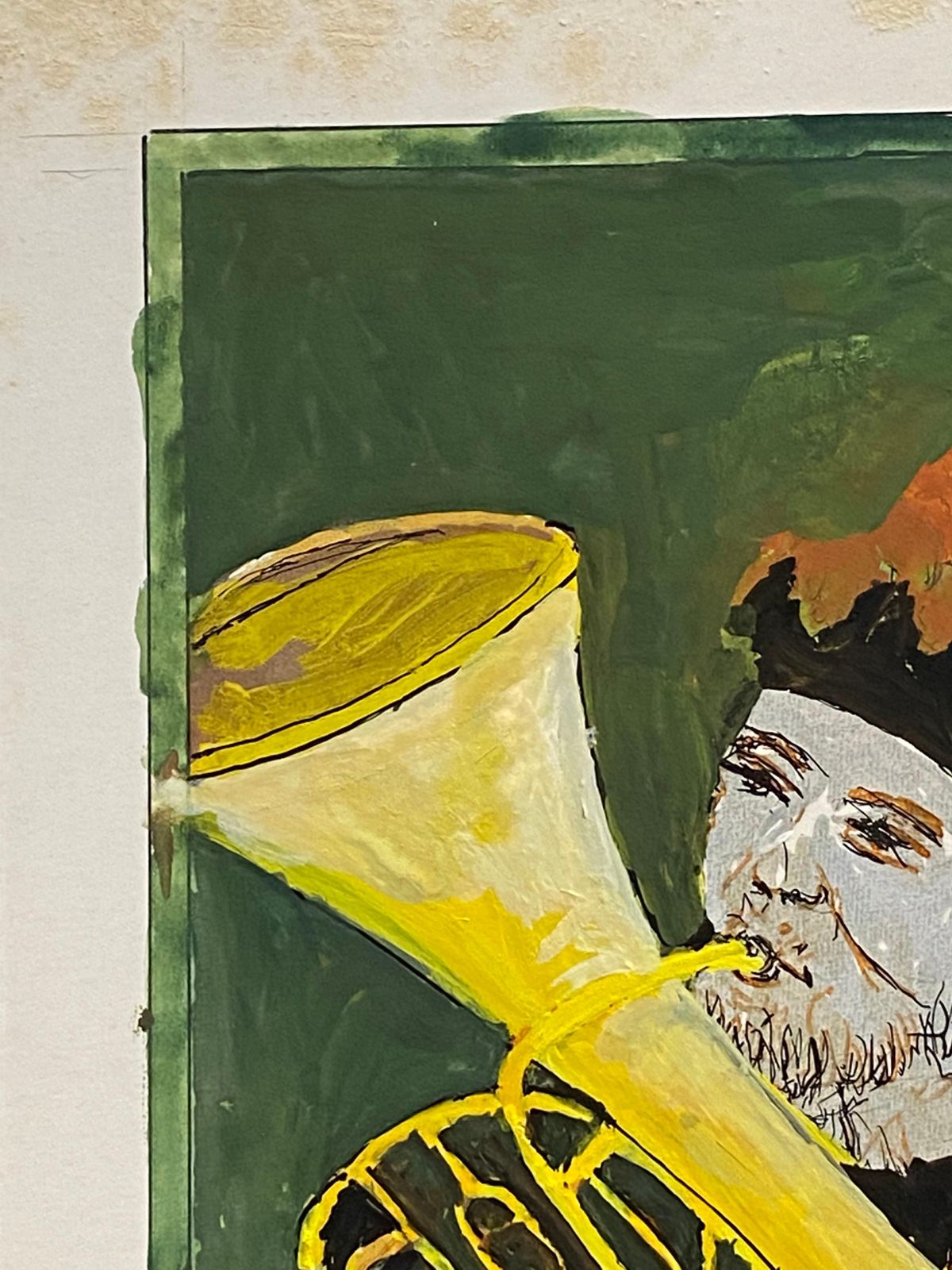 Unknown 1950's French Modernist/ Cubist Painting, Man Playing Tuba 1950s photo 250.0