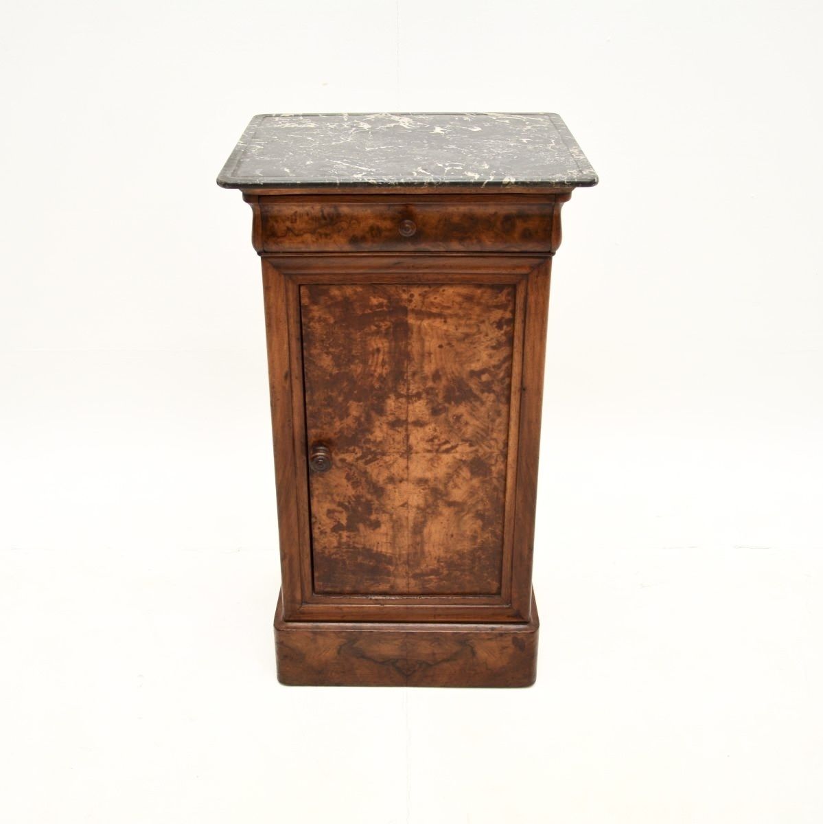Antique French Walnut Marble Top Bedside Cabinet photo furniture