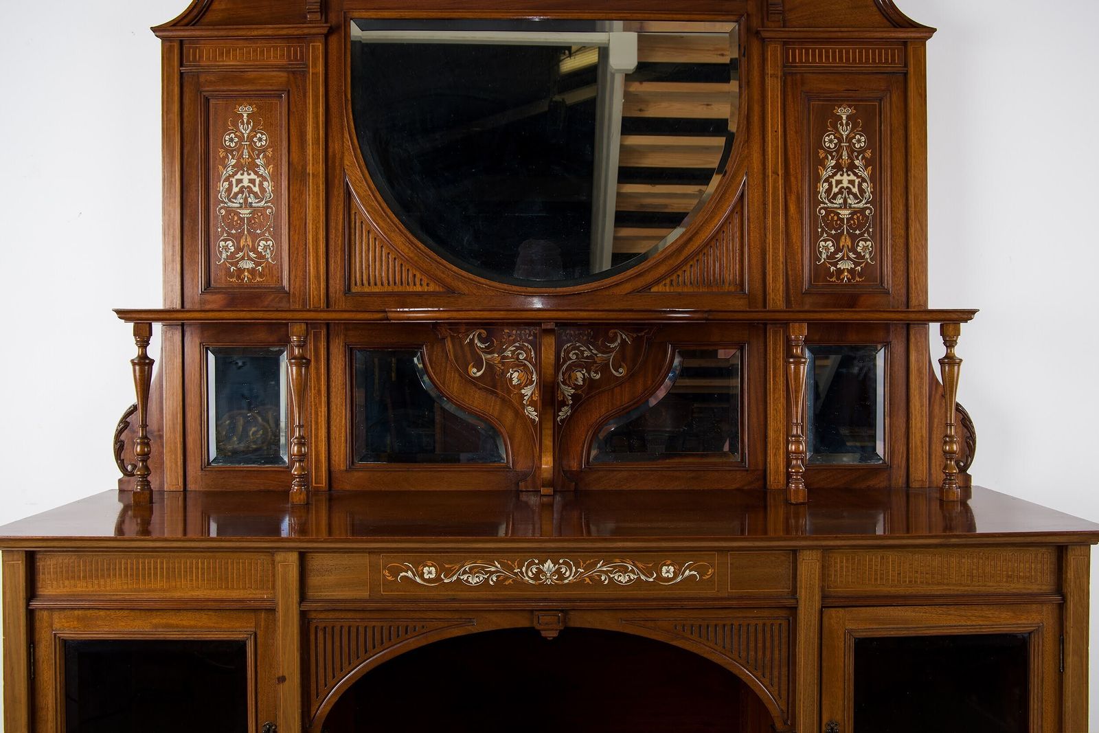 Impressive Victorian Mahogany Inlaid Chiffonier Cabinet   Late 19th Century photo 1750.0