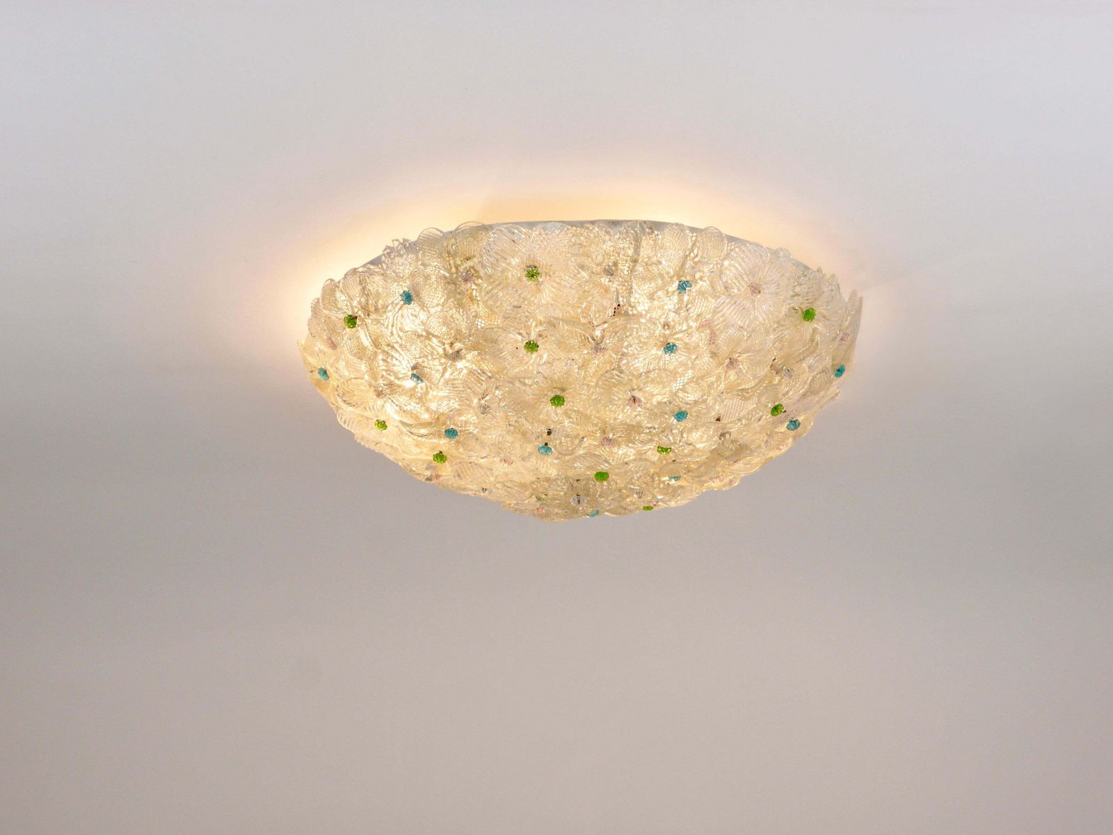 Barovier & Toso Large Millefiori Murano Glass Flower Flush Mount, Italy, 1960s photo for sale