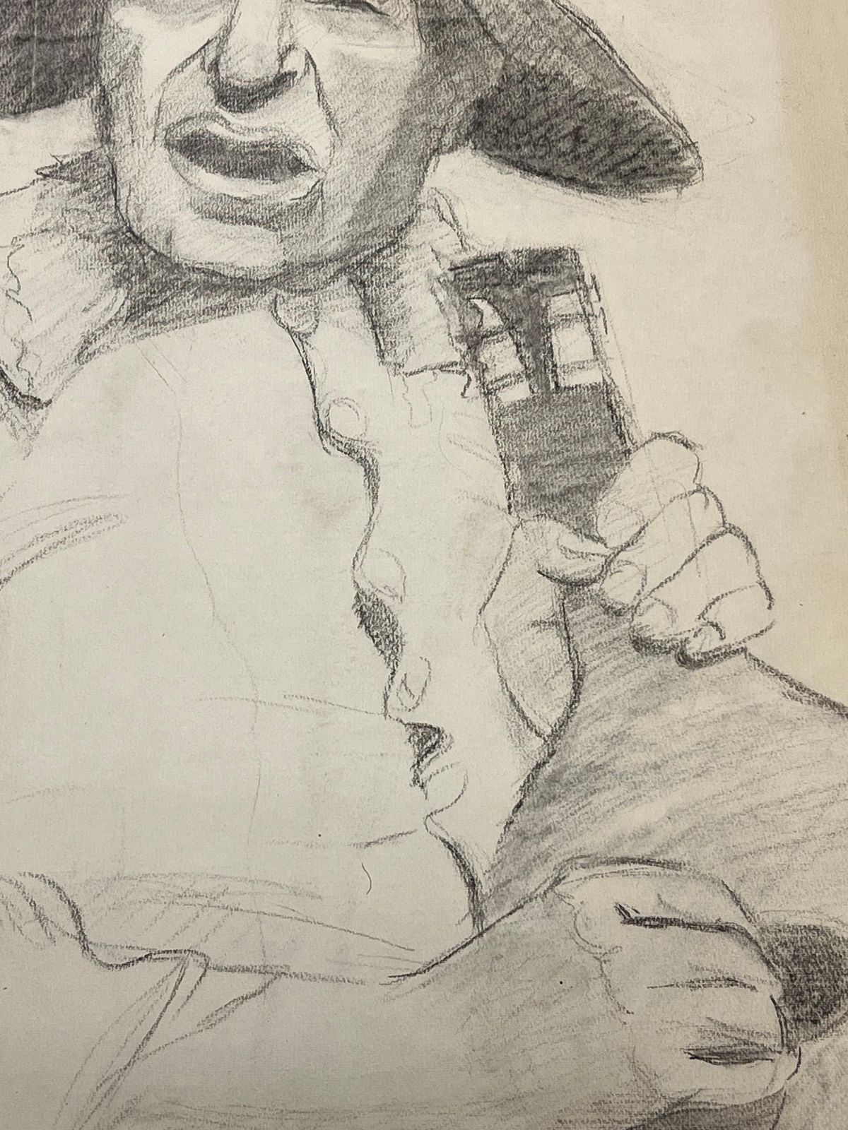 Josine Vignon Mid Century French Sketch Of A Singing Figure With A Broad Brimmed Hat photo for sale