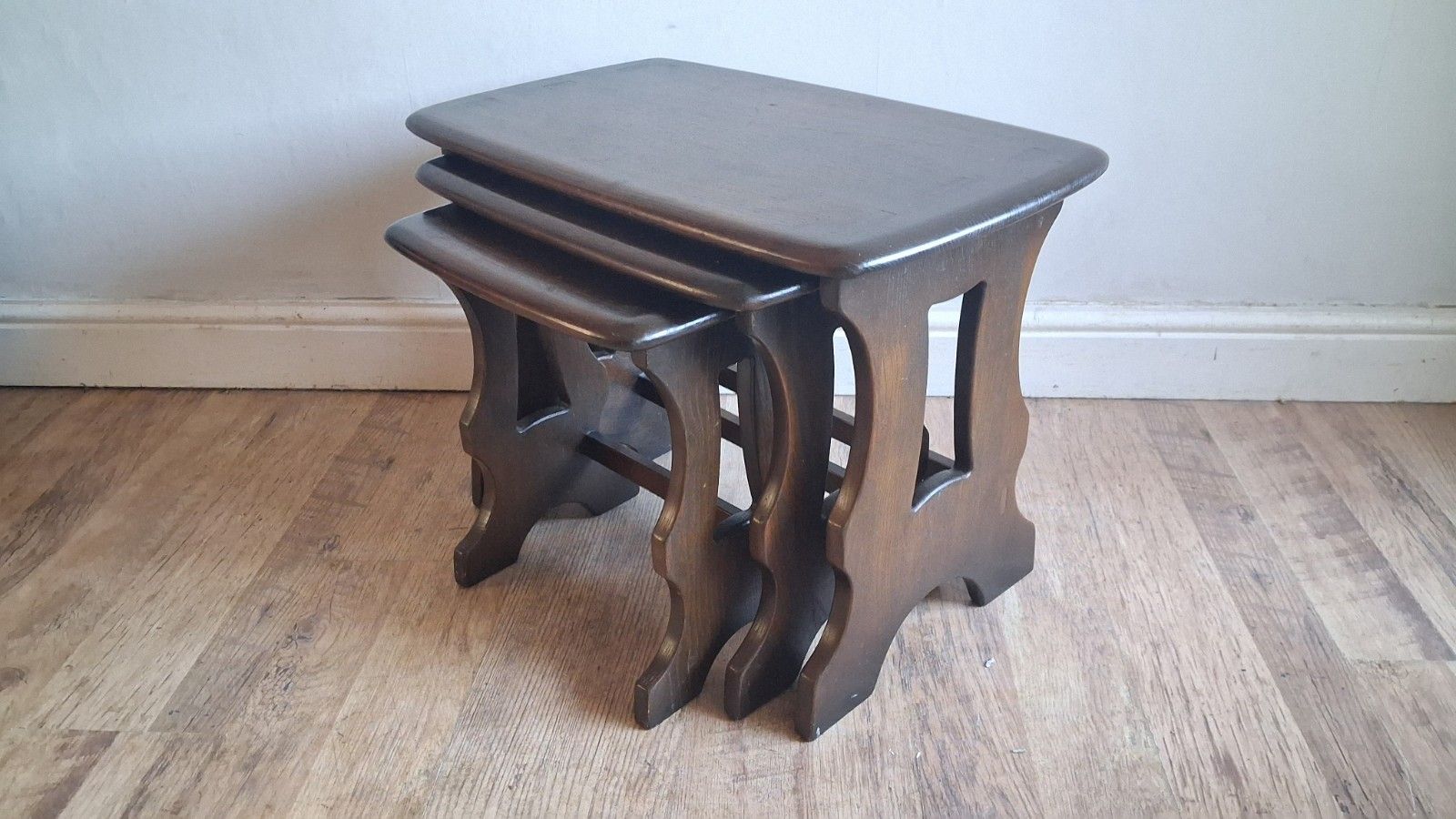 photo furniture 1960's  Ercol Chantry Mid Century Solid Elm Nest Of Tables
