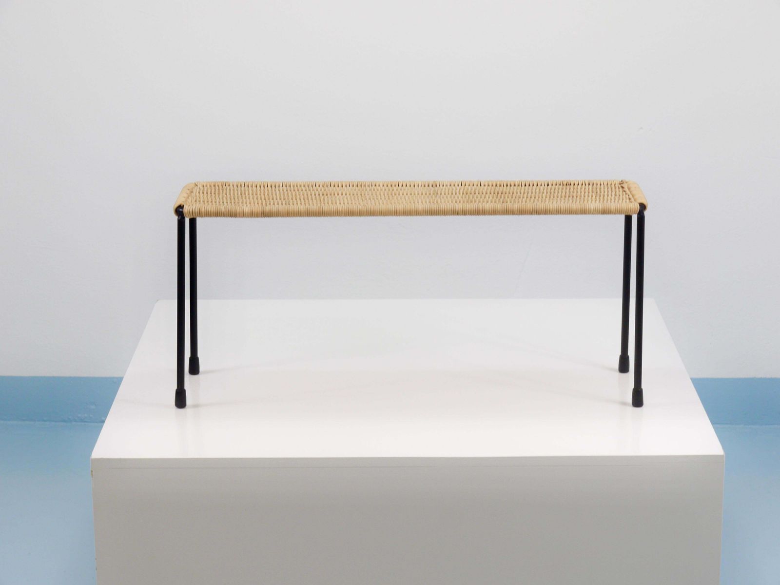 Carl Aubock Side Table, Flower Plant Bench, Iron, Rattan, Wicker, Austria, 1950s photo vinterior