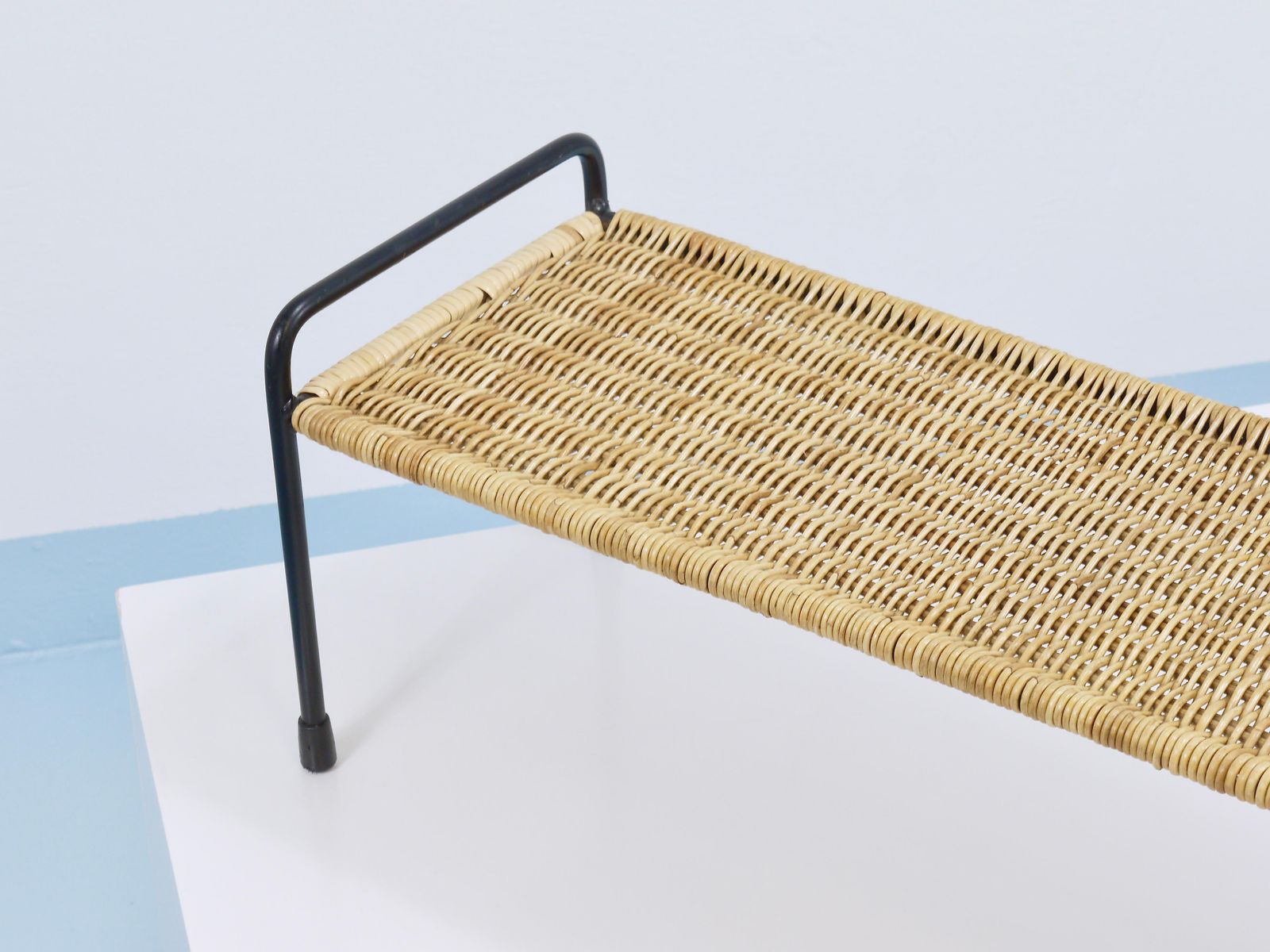 Carl Aubock Side Table, Flower Plant Bench, Iron, Rattan, Wicker, Austria, 1950s photo vinterior