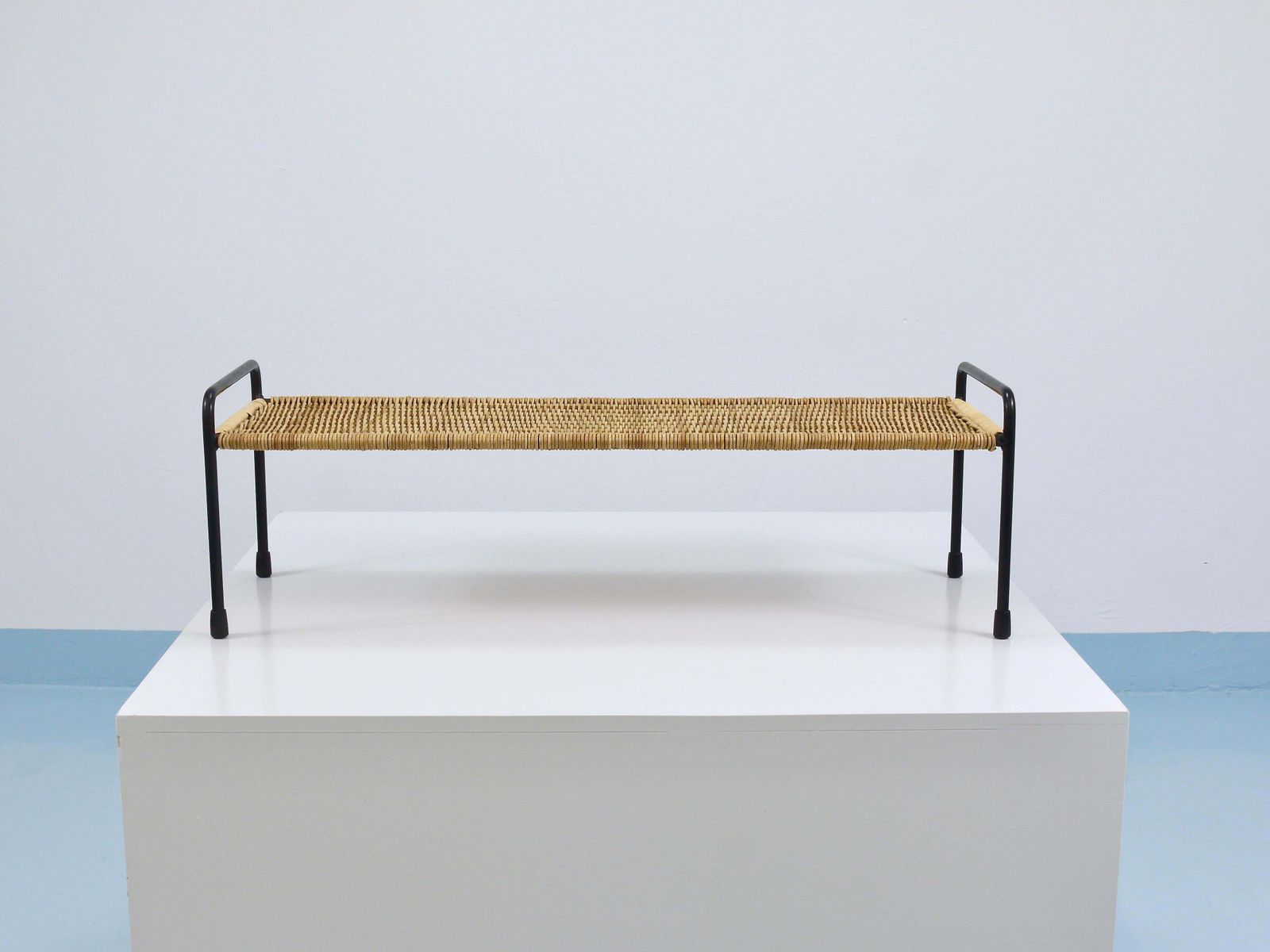 photo furniture Carl Aubock Side Table, Flower Plant Bench, Iron, Rattan, Wicker, Austria, 1950s